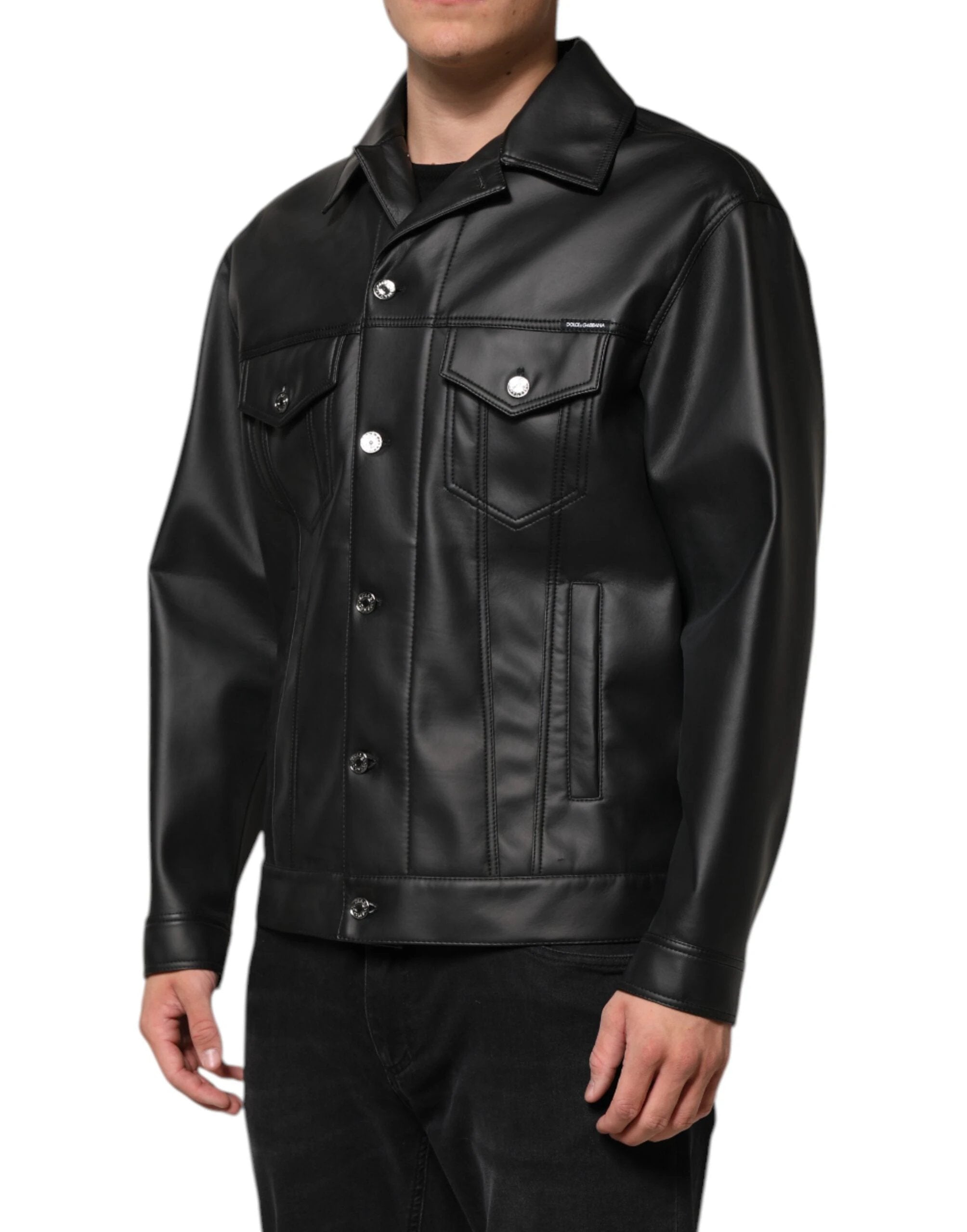 Dolce & Gabbana Black Polyester Button Down Biker Jacket by Dolce & Gabbana
