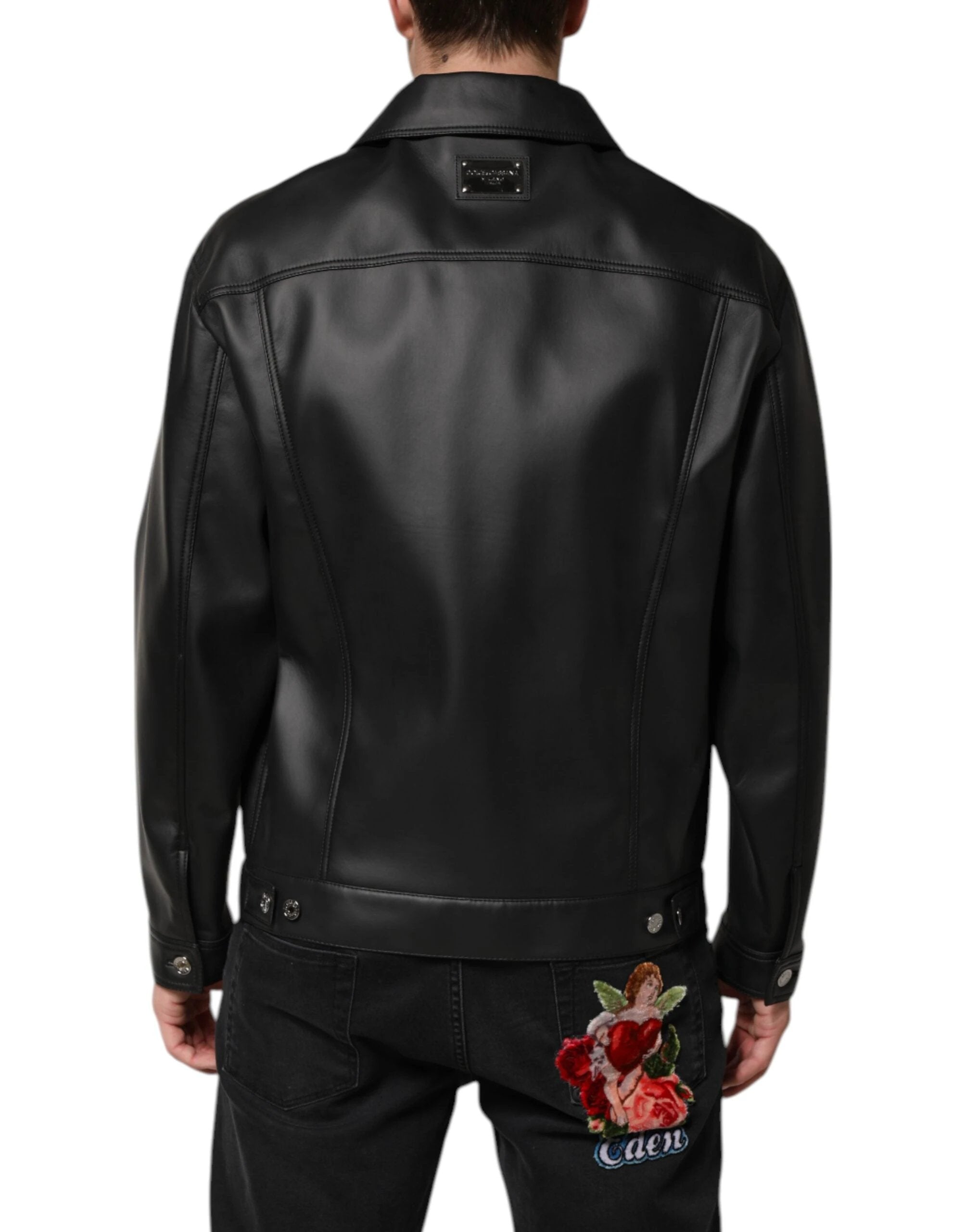 Dolce & Gabbana Black Polyester Button Down Biker Jacket by Dolce & Gabbana