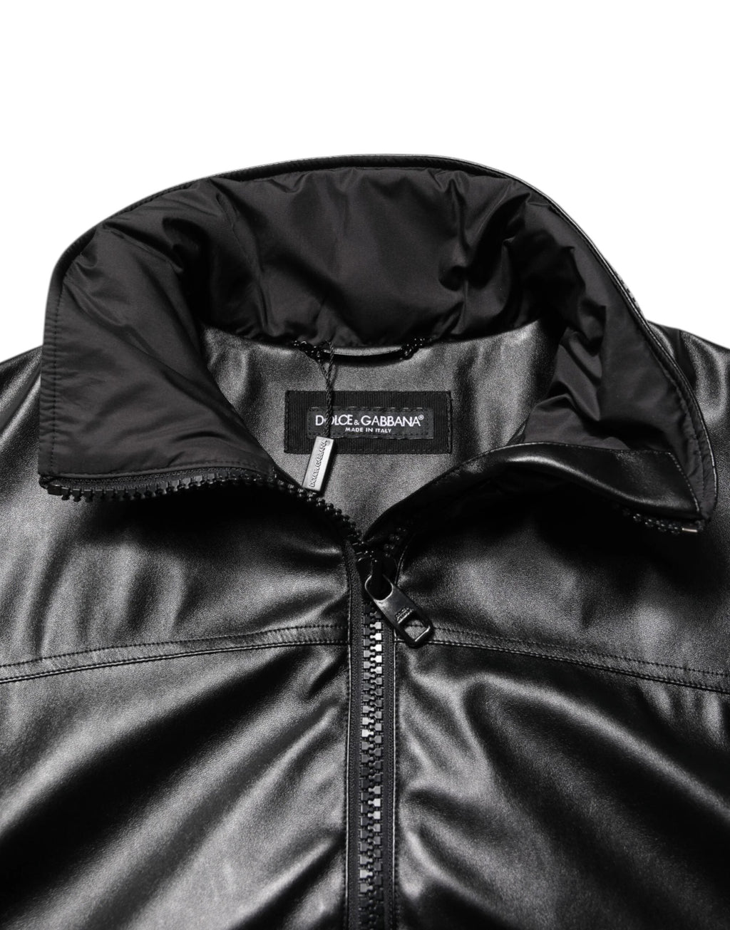 Dolce & Gabbana Black Polyester Logo Plaque Bomber Jacket by Dolce & Gabbana