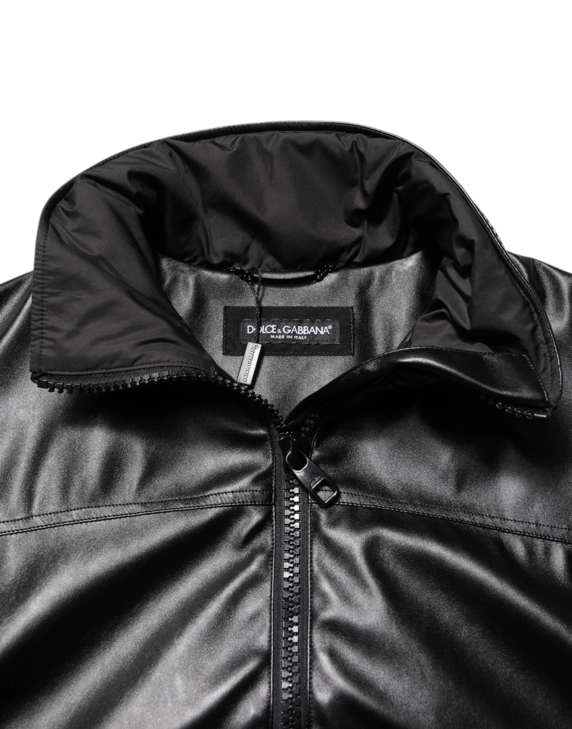 Dolce & Gabbana Black Polyester Logo Plaque Bomber Jacket by Dolce & Gabbana