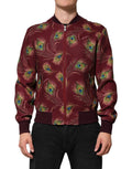 Dolce & Gabbana Maroon Peacock Feather Print Bomber Jacket by Dolce & Gabbana