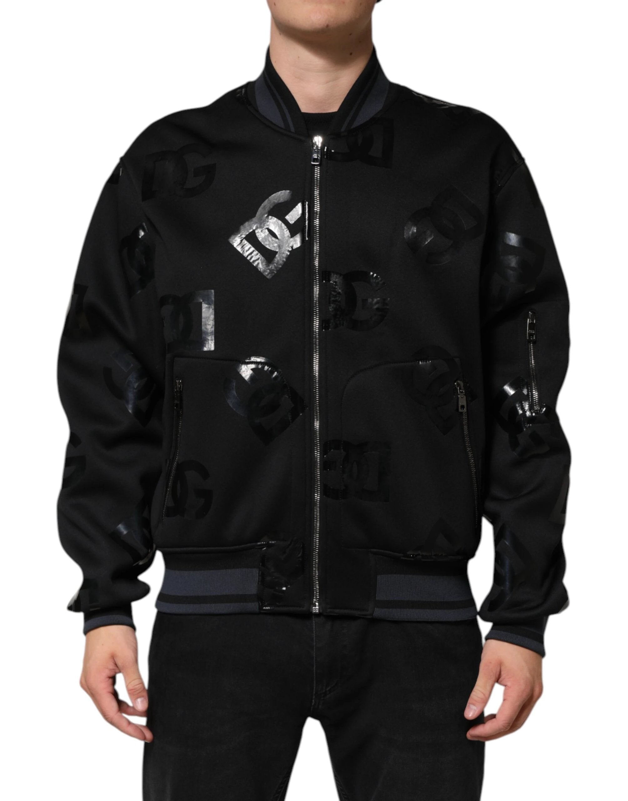 Dolce & Gabbana Black Wool Logo DG Mania Men Bomber Jacket by Dolce & Gabbana
