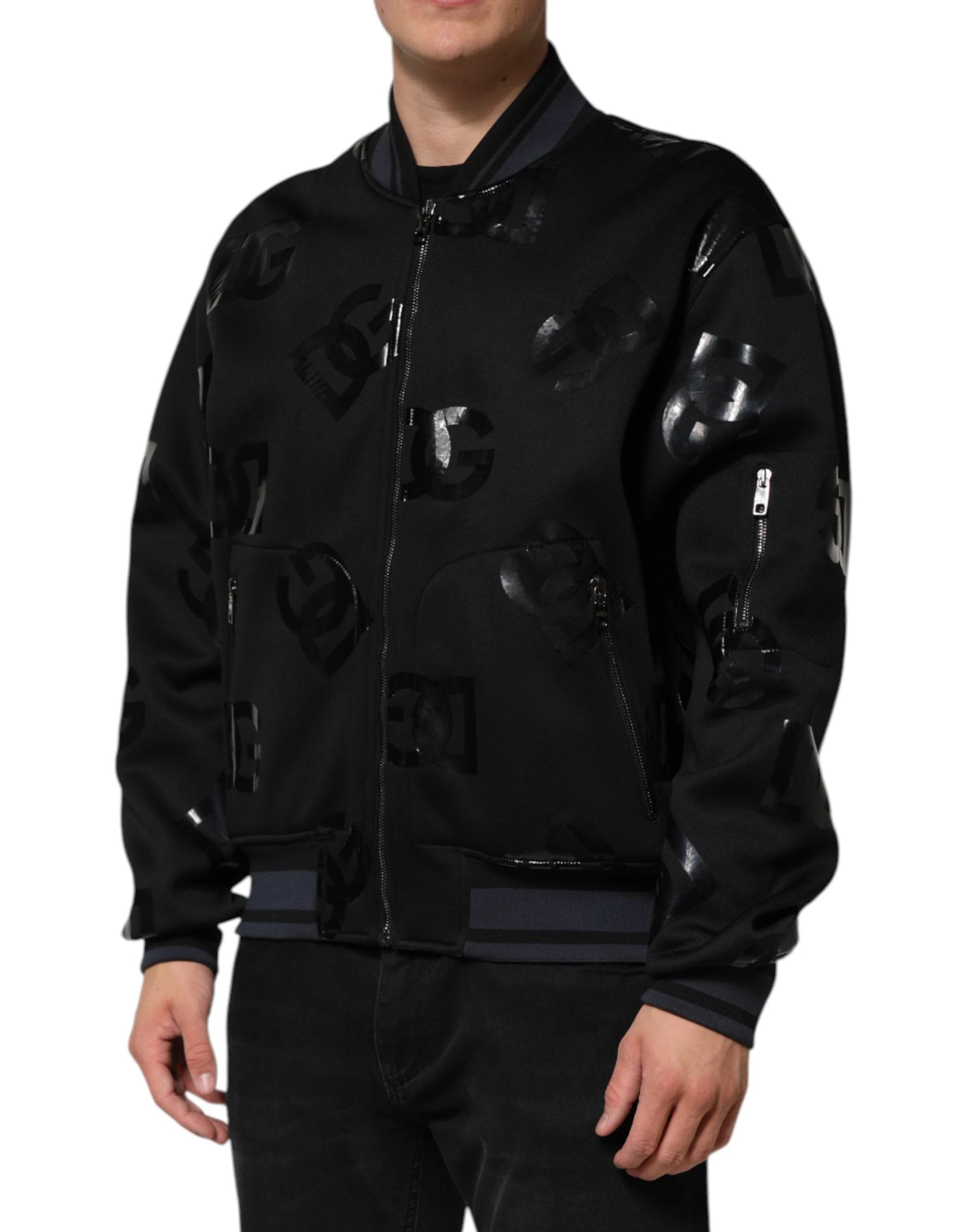Dolce & Gabbana Black Wool Logo DG Mania Men Bomber Jacket by Dolce & Gabbana
