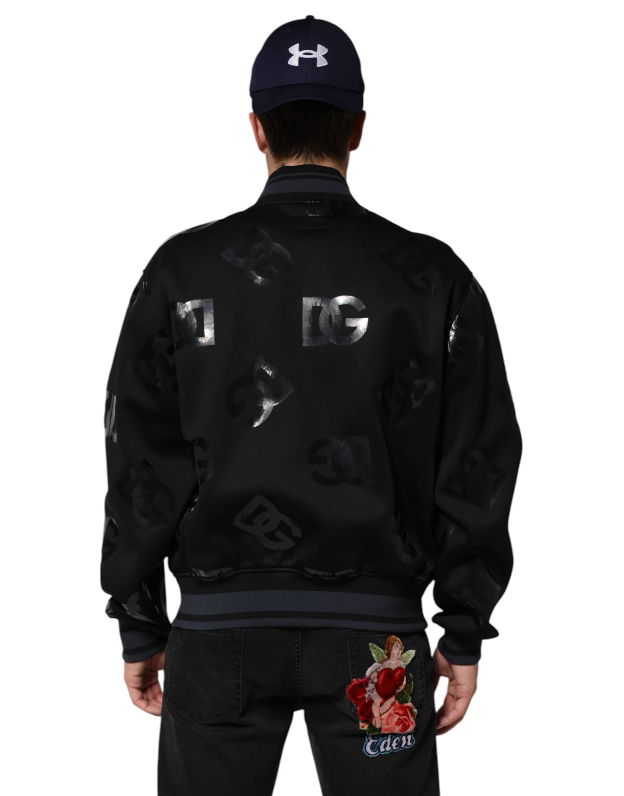 Dolce & Gabbana Black Wool Logo DG Mania Men Bomber Jacket by Dolce & Gabbana