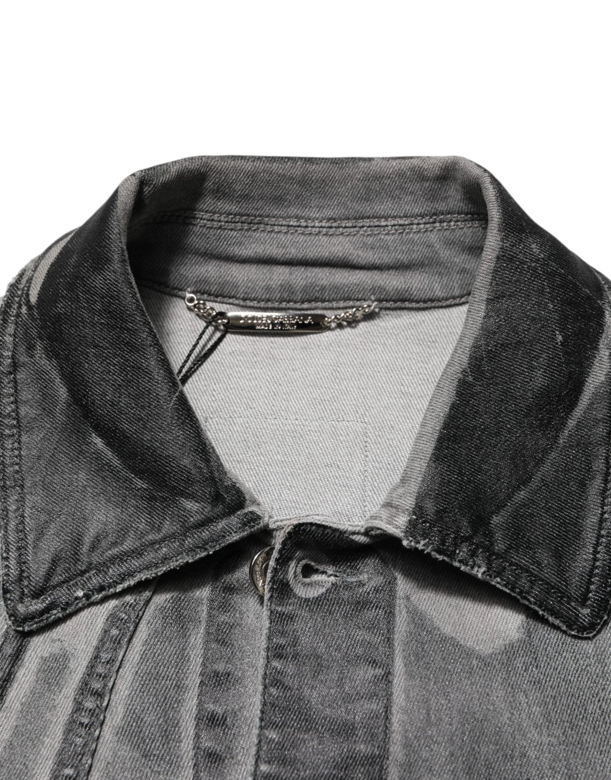 Dolce & Gabbana Gray Washed Cotton Stretch Denim Jacket by Dolce & Gabbana