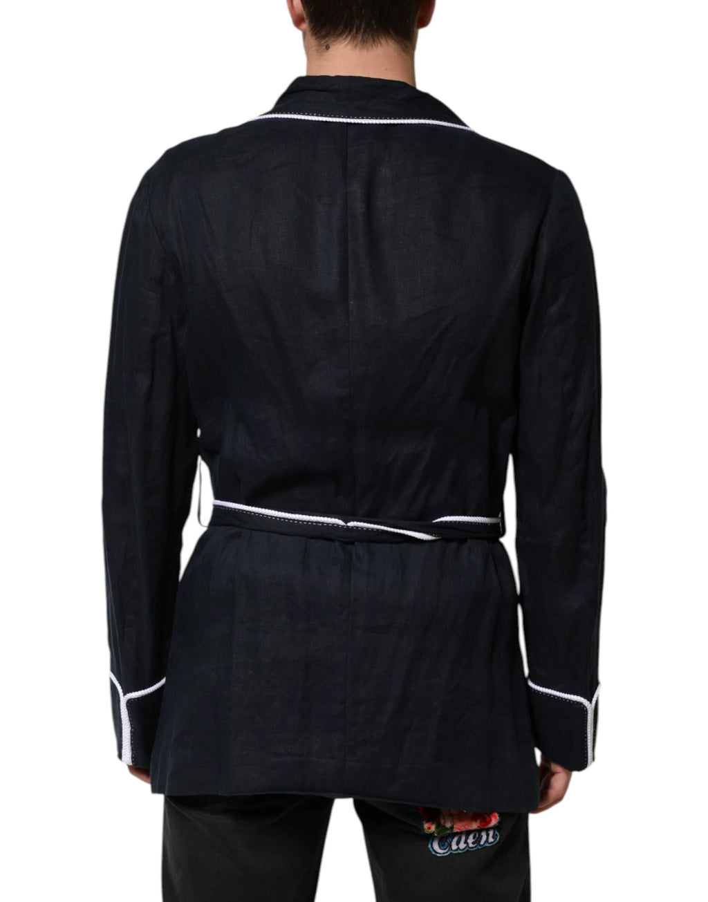 Dolce & Gabbana Dark Blue DG Embroidery Jacket Robe Blazer by Dolce & Gabbana