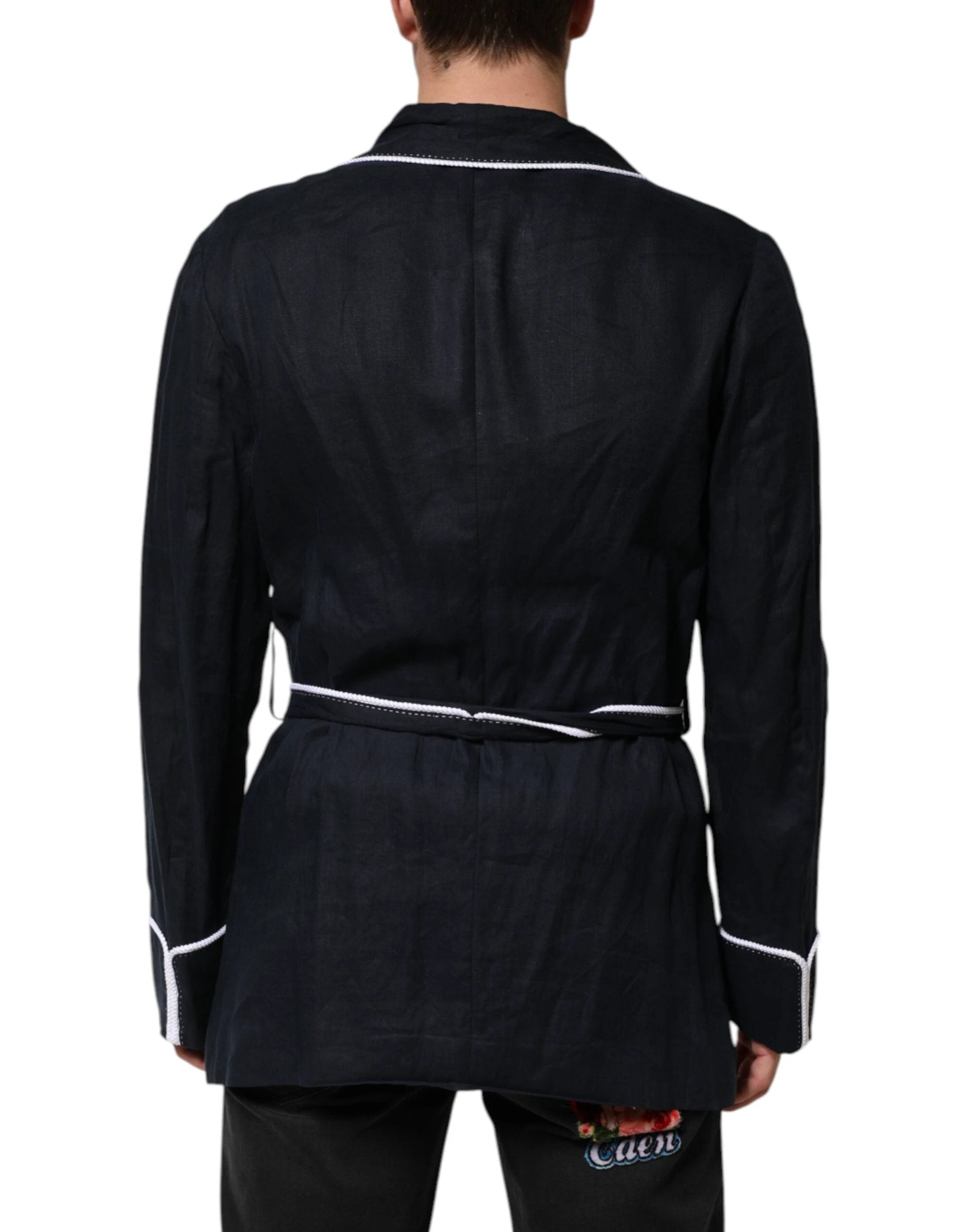 Dolce & Gabbana Dark Blue DG Embroidery Jacket Robe Blazer by Dolce & Gabbana