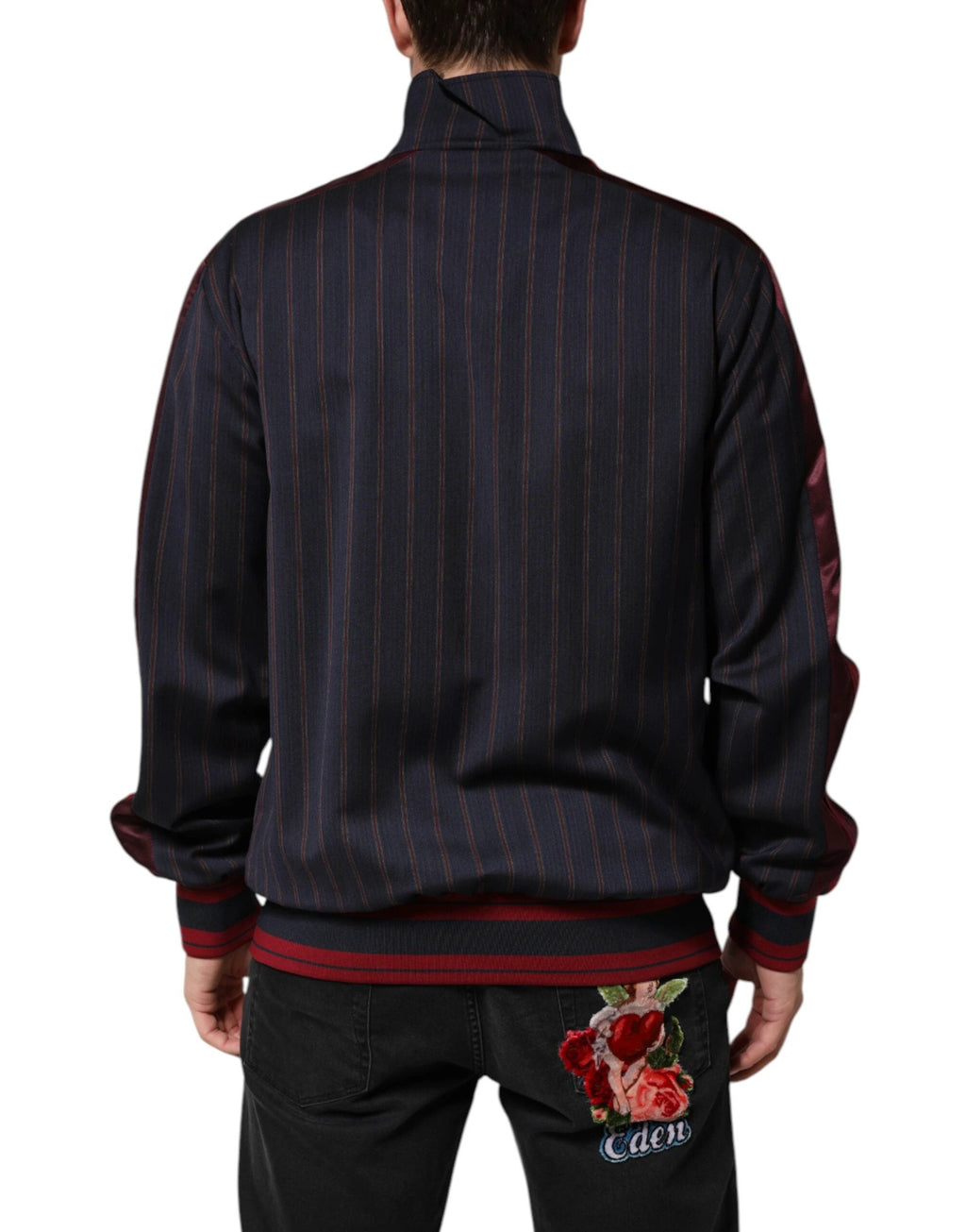 Dolce & Gabbana Blue Red Striped Logo Plaque Full Zip Jacket by Dolce & Gabbana