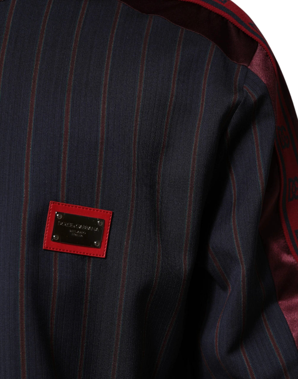 Dolce & Gabbana Blue Red Striped Logo Plaque Full Zip Jacket by Dolce & Gabbana