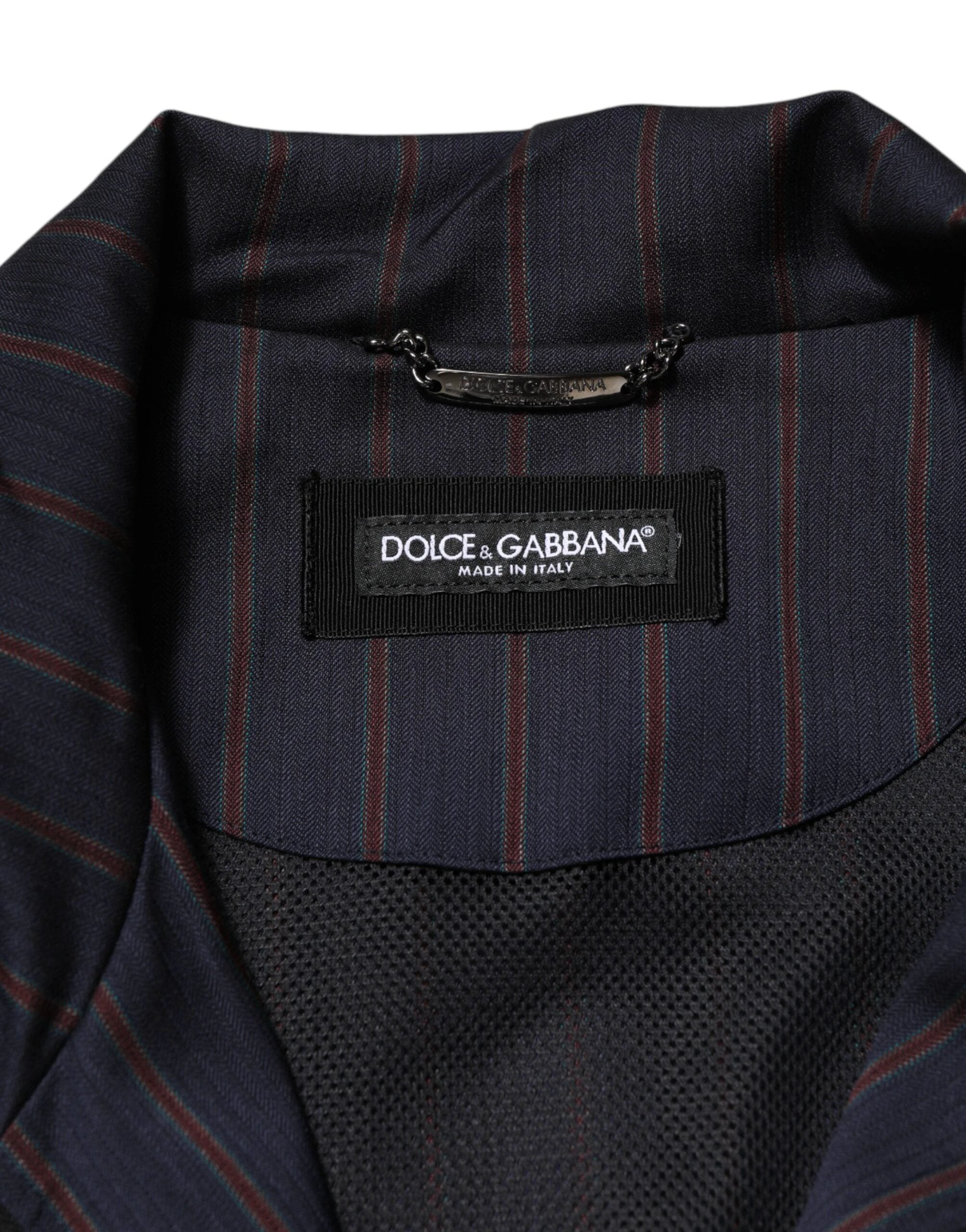 Dolce & Gabbana Blue Red Striped Logo Plaque Full Zip Jacket by Dolce & Gabbana