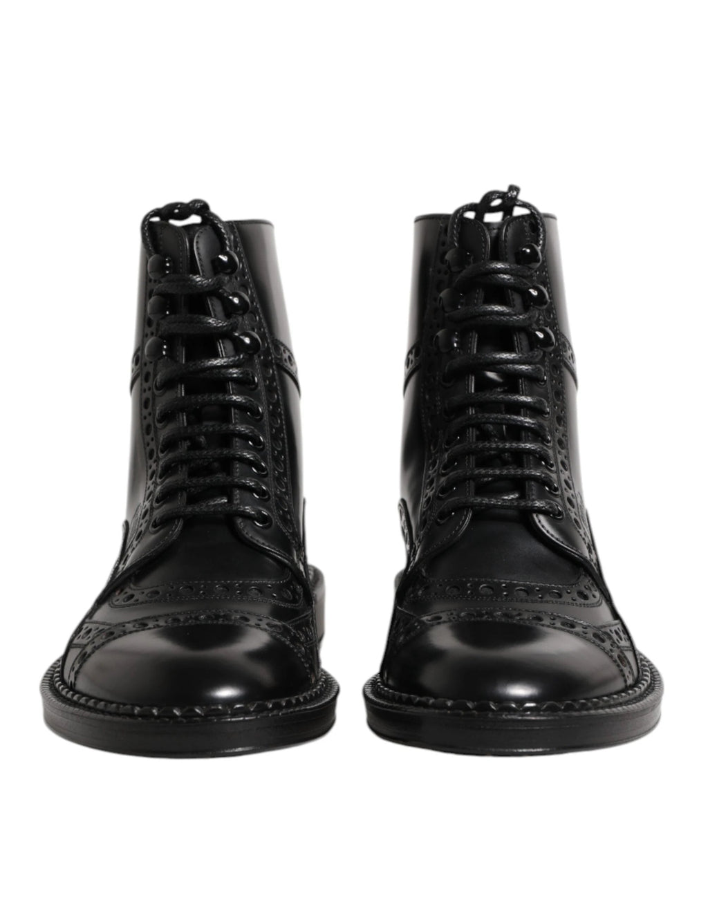 Dolce & Gabbana Black Leather Lace Up Mid Calf Boots Shoes by Dolce & Gabbana