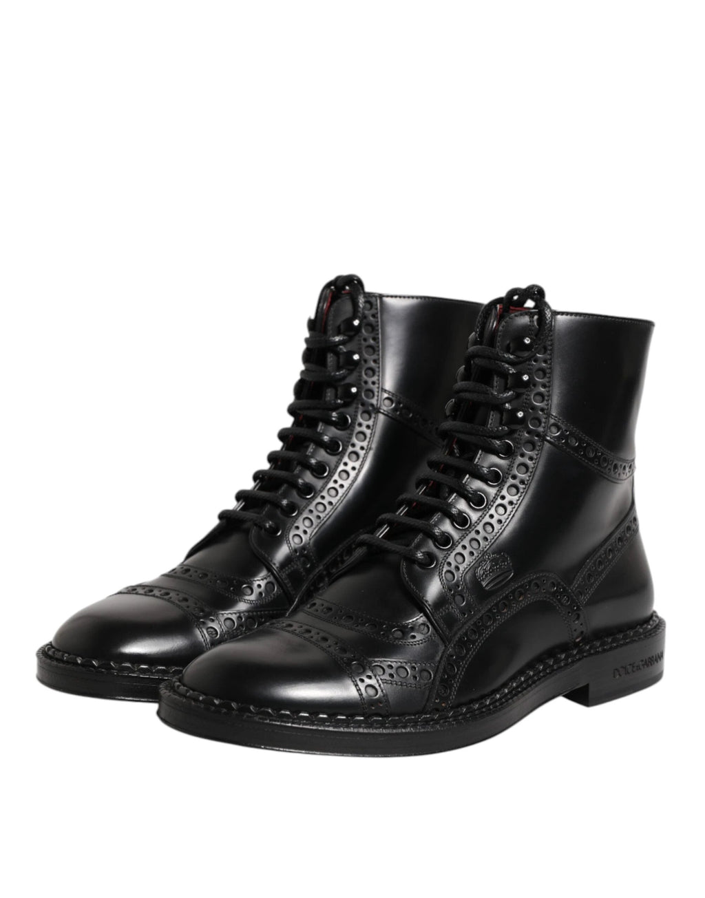 Dolce & Gabbana Black Leather Lace Up Mid Calf Boots Shoes by Dolce & Gabbana