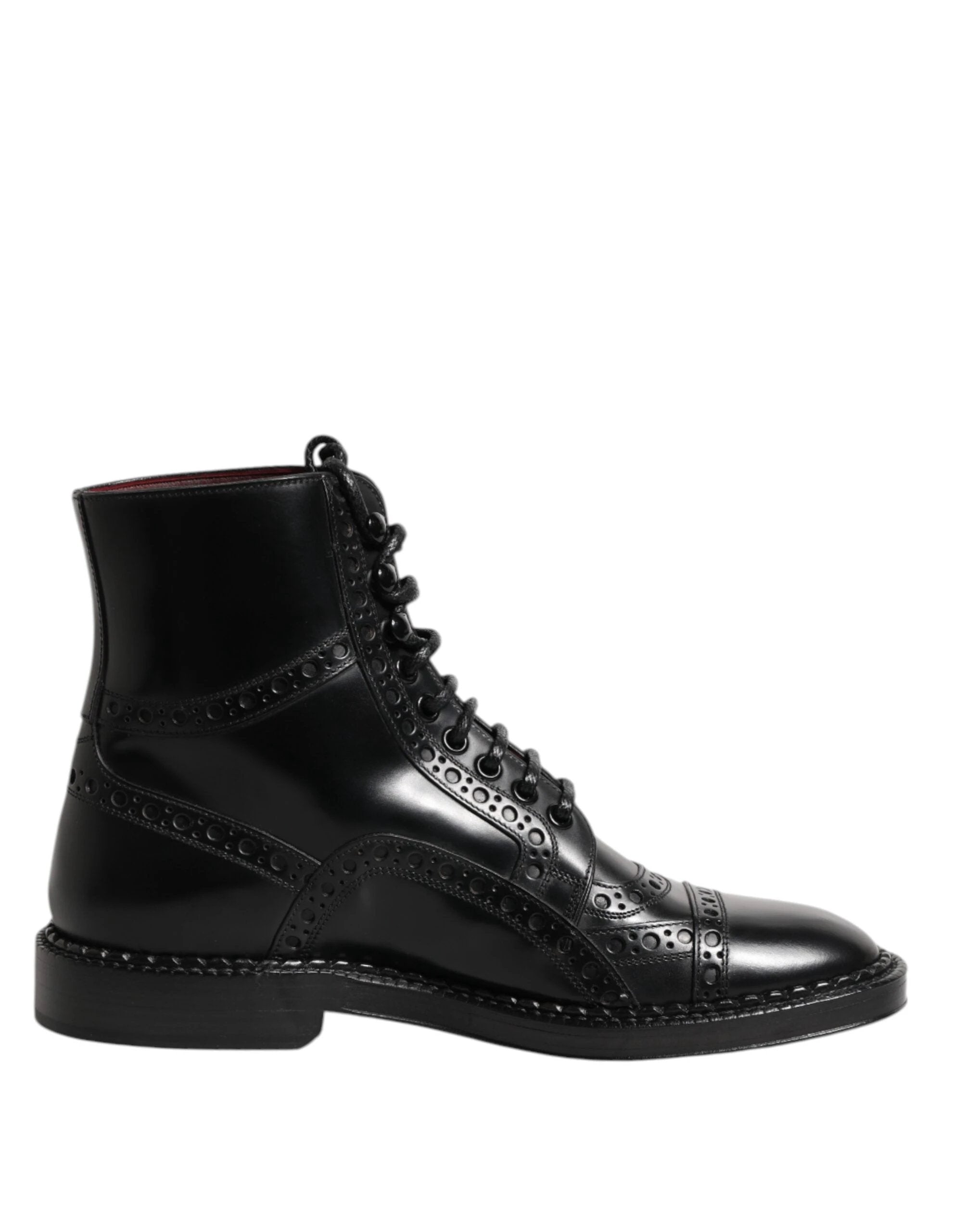 Dolce & Gabbana Black Leather Lace Up Mid Calf Boots Shoes by Dolce & Gabbana