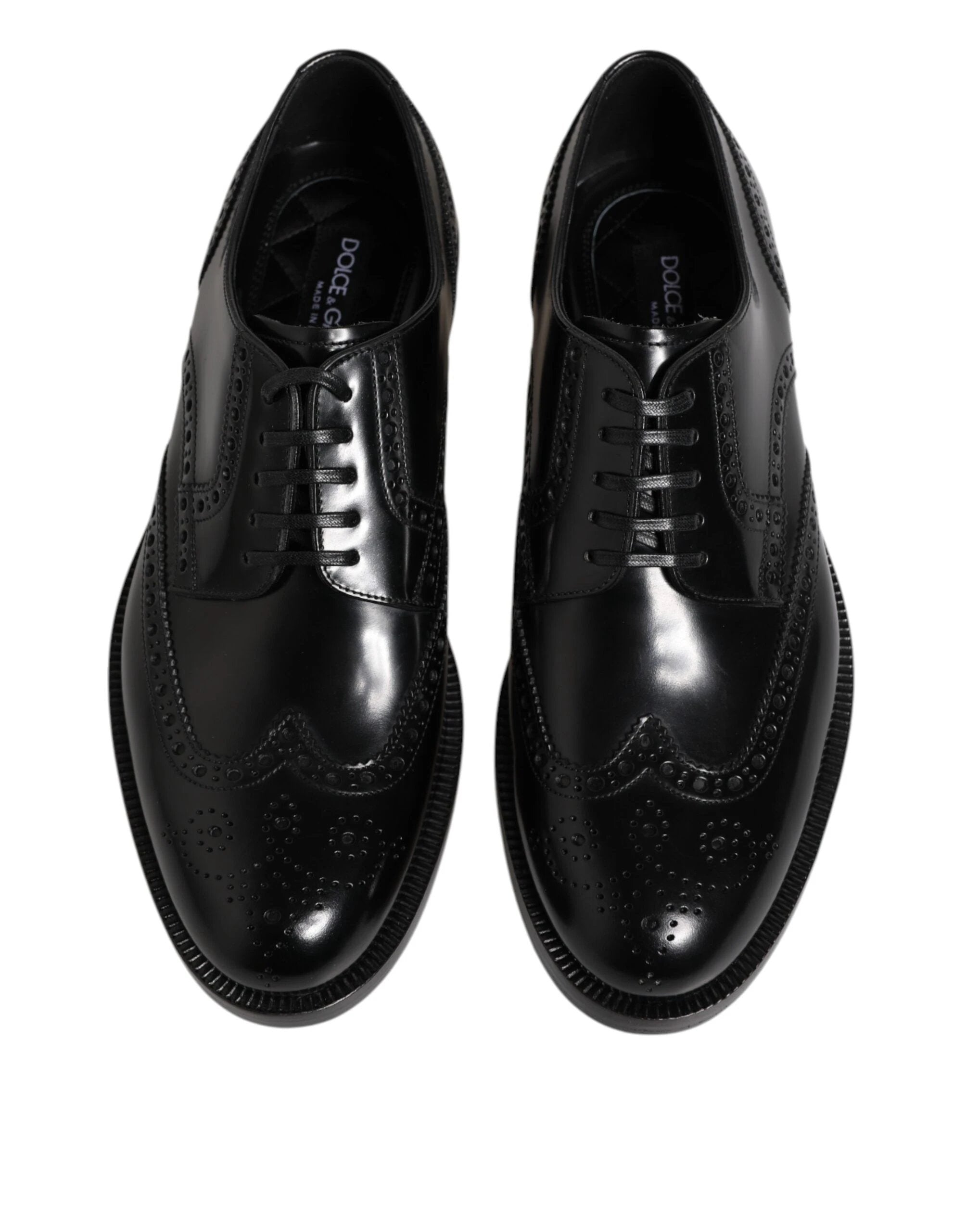 Dolce & Gabbana Black Leather Derby Wingtip Formal Shoes by Dolce & Gabbana