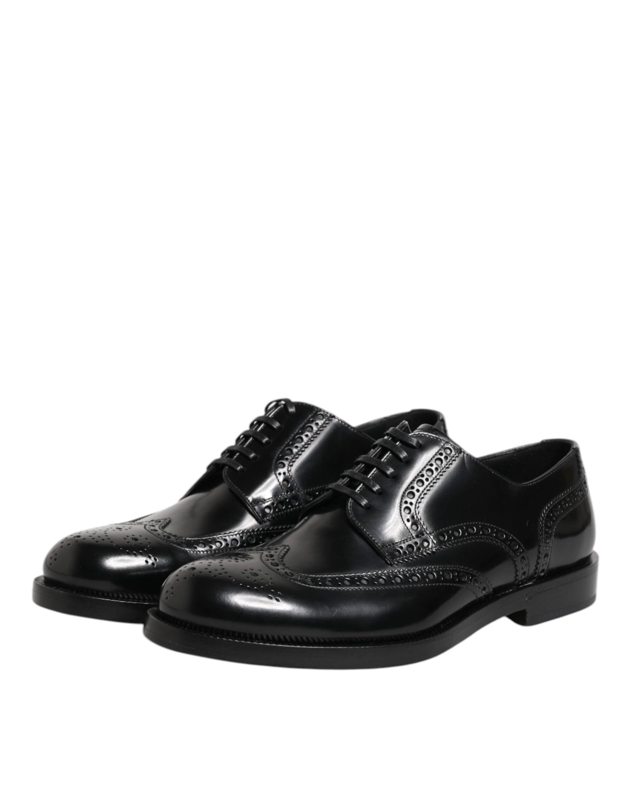 Dolce & Gabbana Black Leather Derby Wingtip Formal Shoes by Dolce & Gabbana