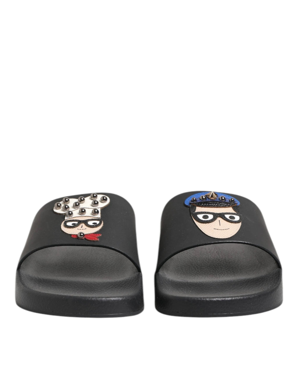 Dolce & Gabbana Black Leather Slides Flats Beachwear Shoes by Dolce & Gabbana