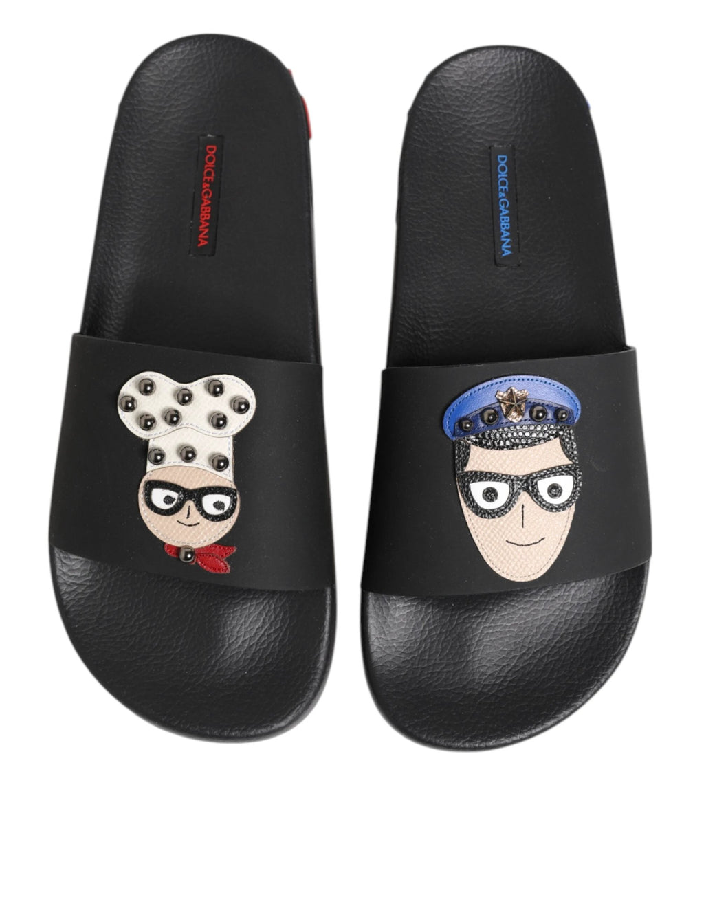 Dolce & Gabbana Black Leather Slides Flats Beachwear Shoes by Dolce & Gabbana