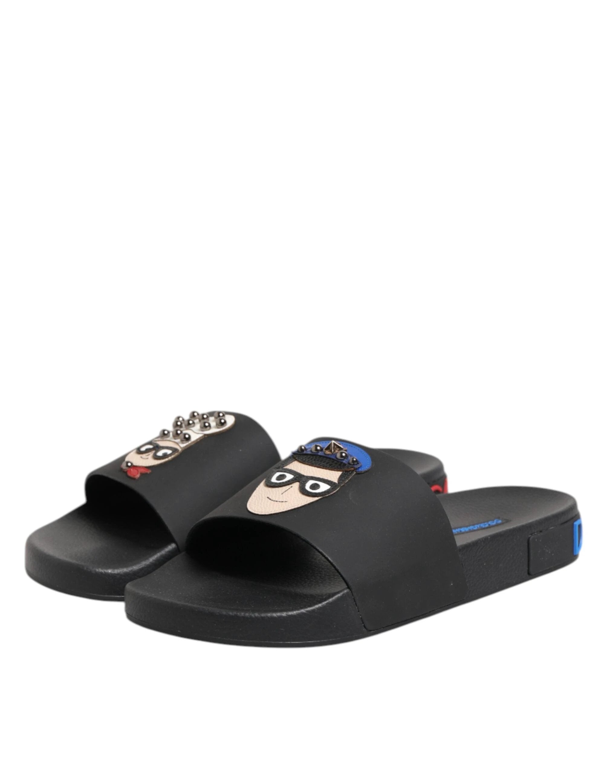 Dolce & Gabbana Black Leather Slides Flats Beachwear Shoes by Dolce & Gabbana
