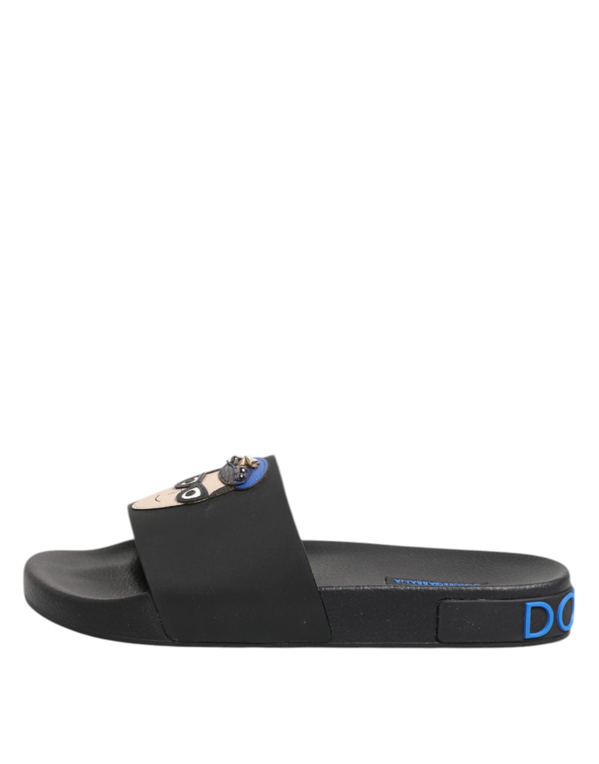 Dolce & Gabbana Black Leather Slides Flats Beachwear Shoes by Dolce & Gabbana