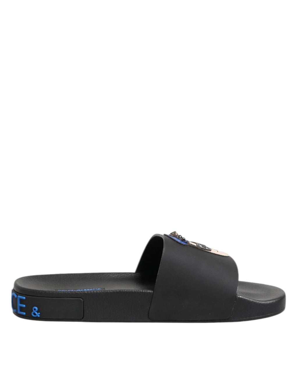 Dolce & Gabbana Black Leather Slides Flats Beachwear Shoes by Dolce & Gabbana
