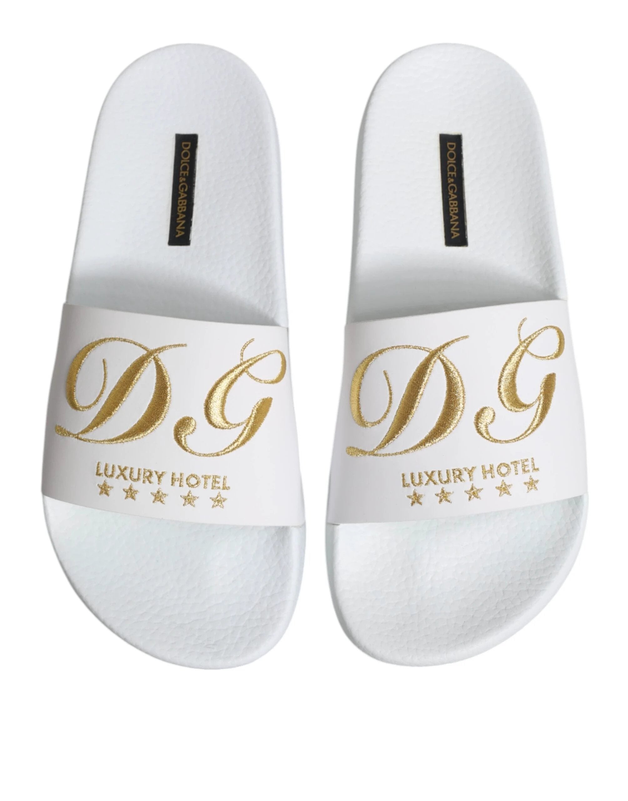 Dolce & Gabbana White Leather Slides Sandals Beachwear Shoes by Dolce & Gabbana
