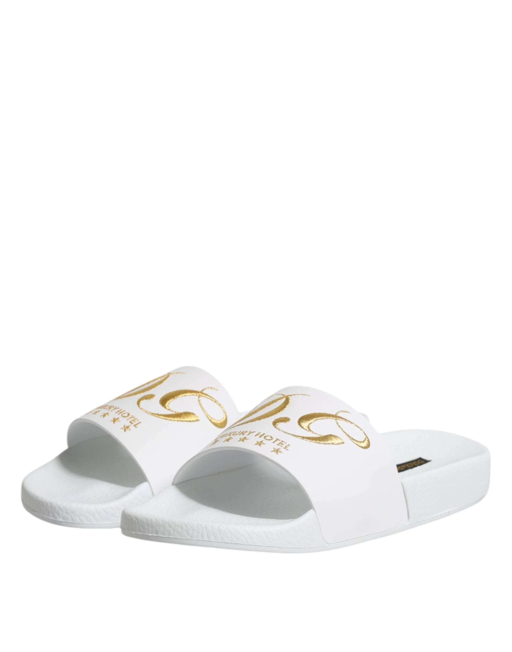 Dolce & Gabbana White Leather Slides Sandals Beachwear Shoes by Dolce & Gabbana