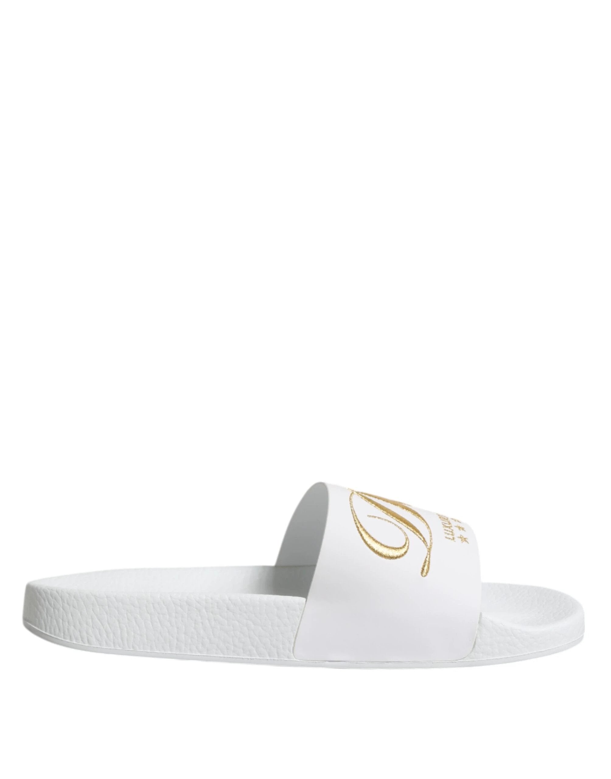 Dolce & Gabbana White Leather Slides Sandals Beachwear Shoes by Dolce & Gabbana