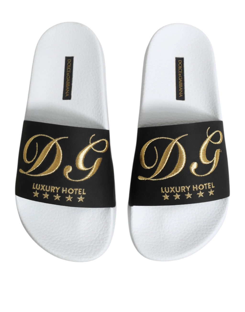Dolce & Gabbana White Black Leather Sandals Beachwear Shoes by Dolce & Gabbana