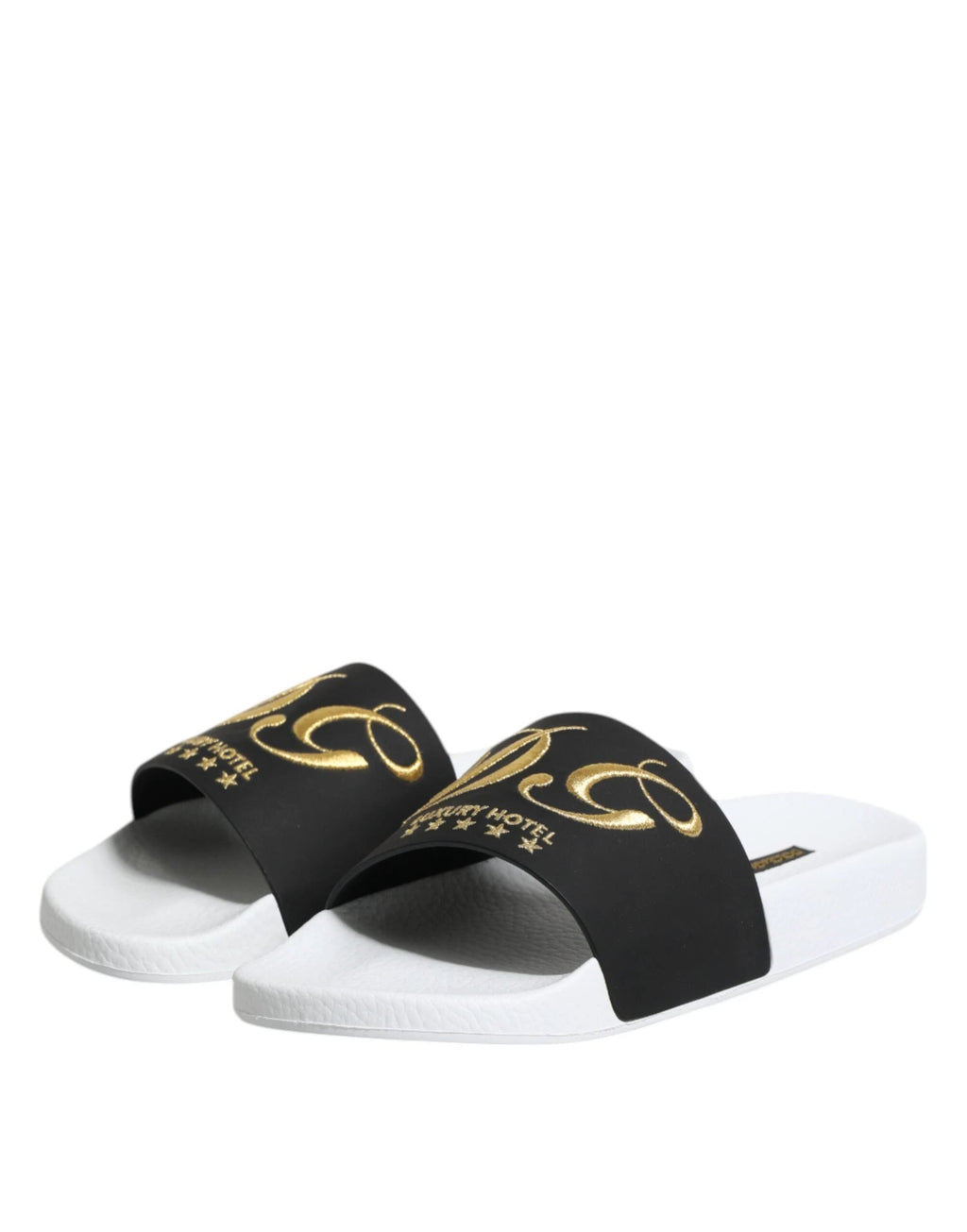 Dolce & Gabbana White Black Leather Sandals Beachwear Shoes by Dolce & Gabbana