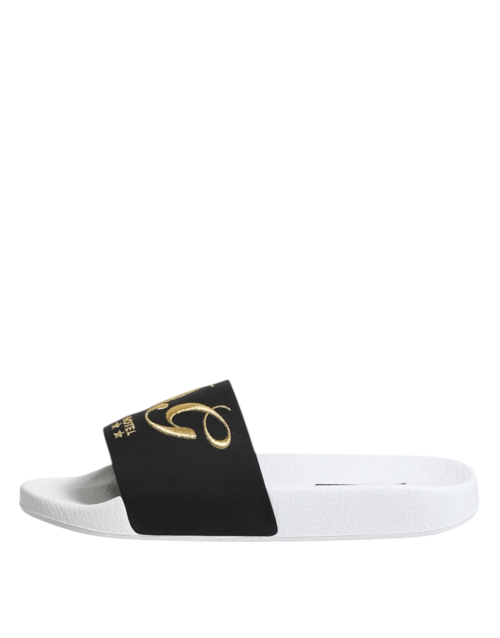 Dolce & Gabbana White Black Leather Sandals Beachwear Shoes by Dolce & Gabbana
