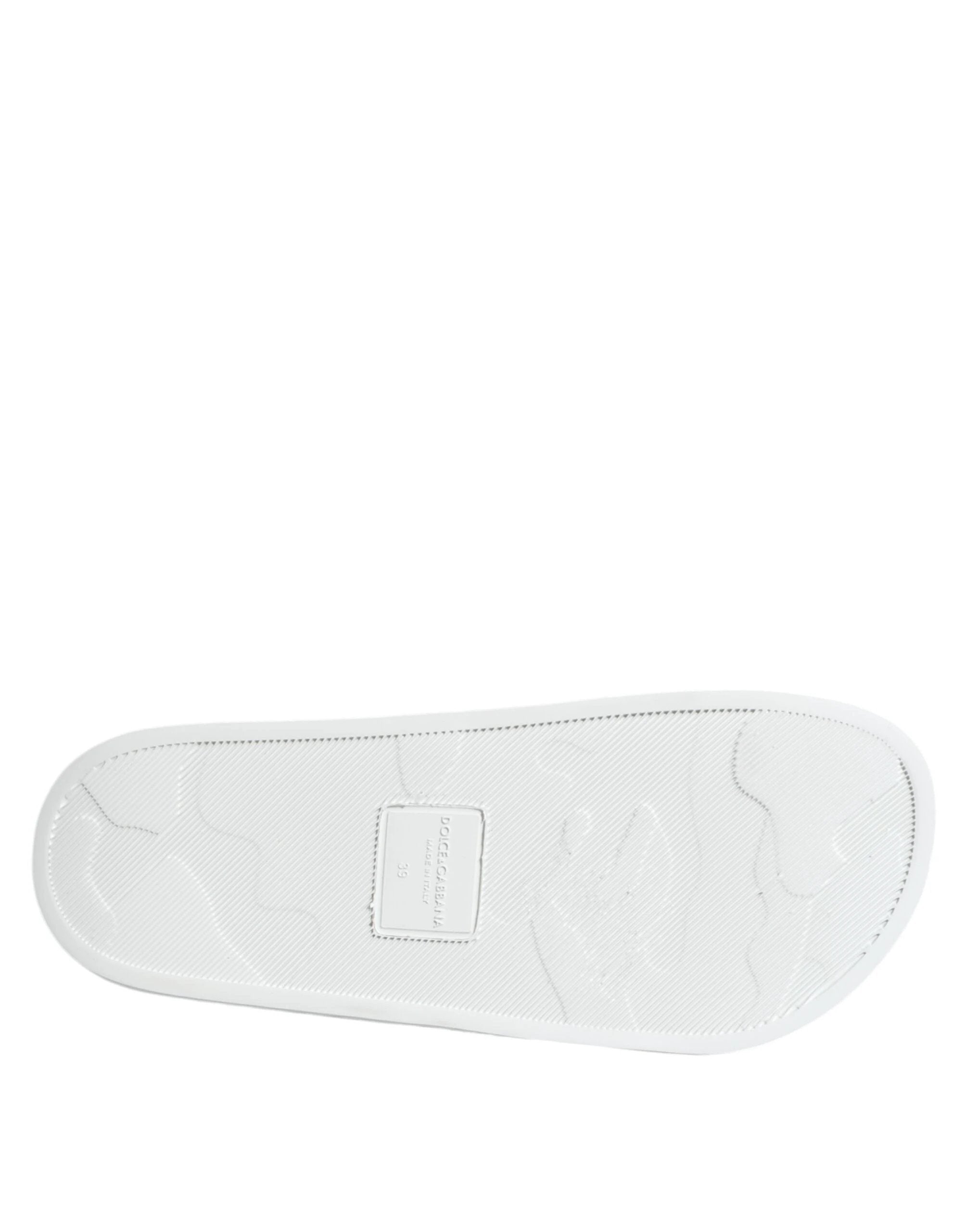 Dolce & Gabbana White Black Leather Sandals Beachwear Shoes by Dolce & Gabbana