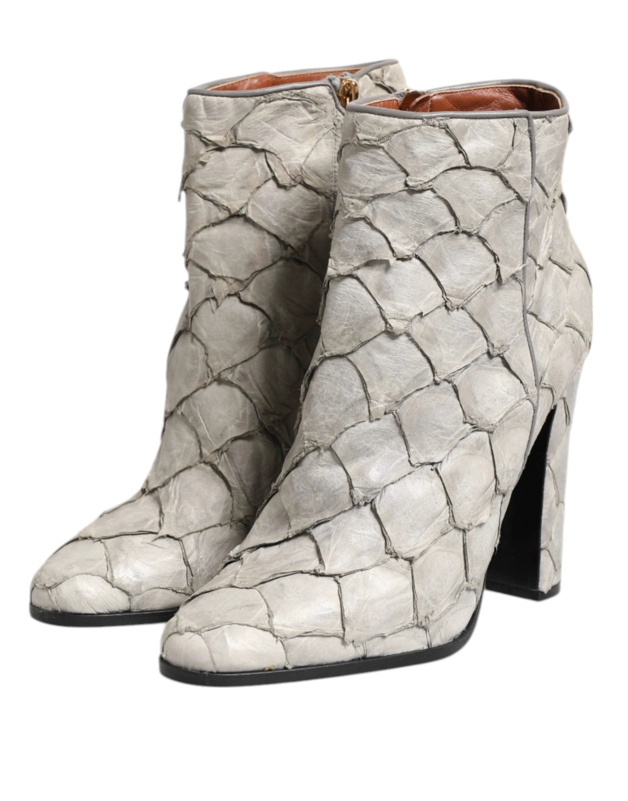 Dolce & Gabbana Off White Leather Heels Ankle Boots Shoes by Dolce & Gabbana