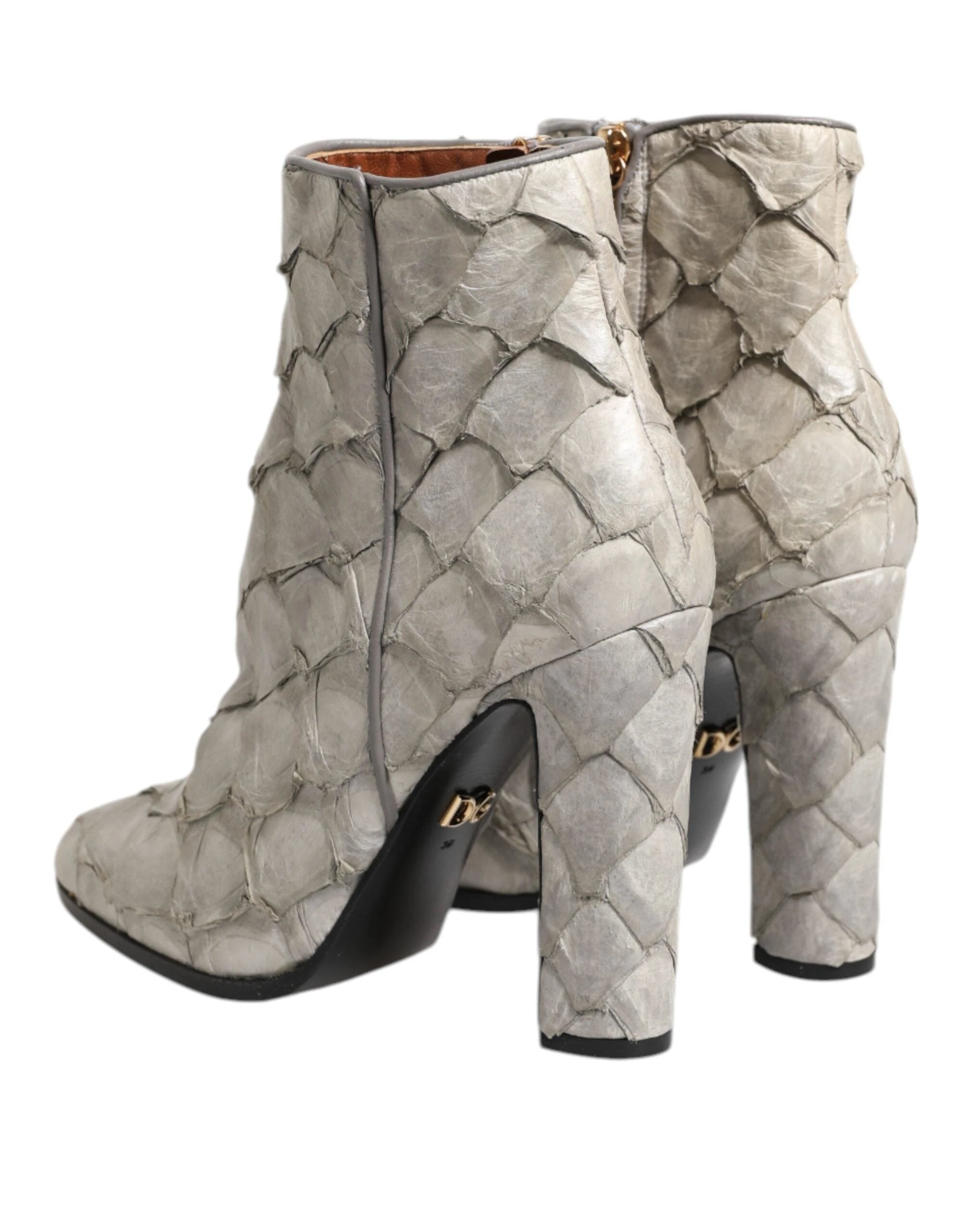 Dolce & Gabbana Off White Leather Heels Ankle Boots Shoes by Dolce & Gabbana