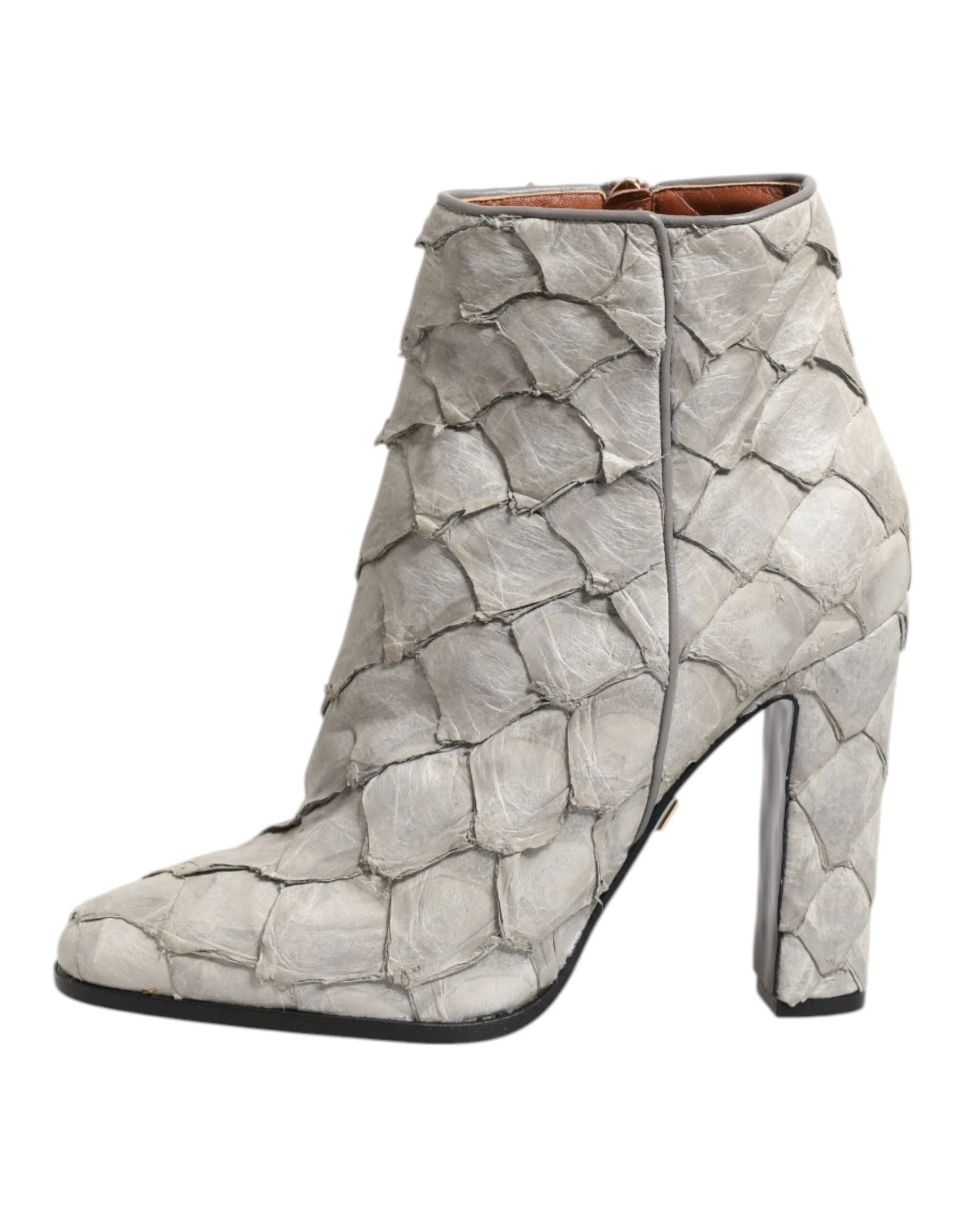 Dolce & Gabbana Off White Leather Heels Ankle Boots Shoes by Dolce & Gabbana