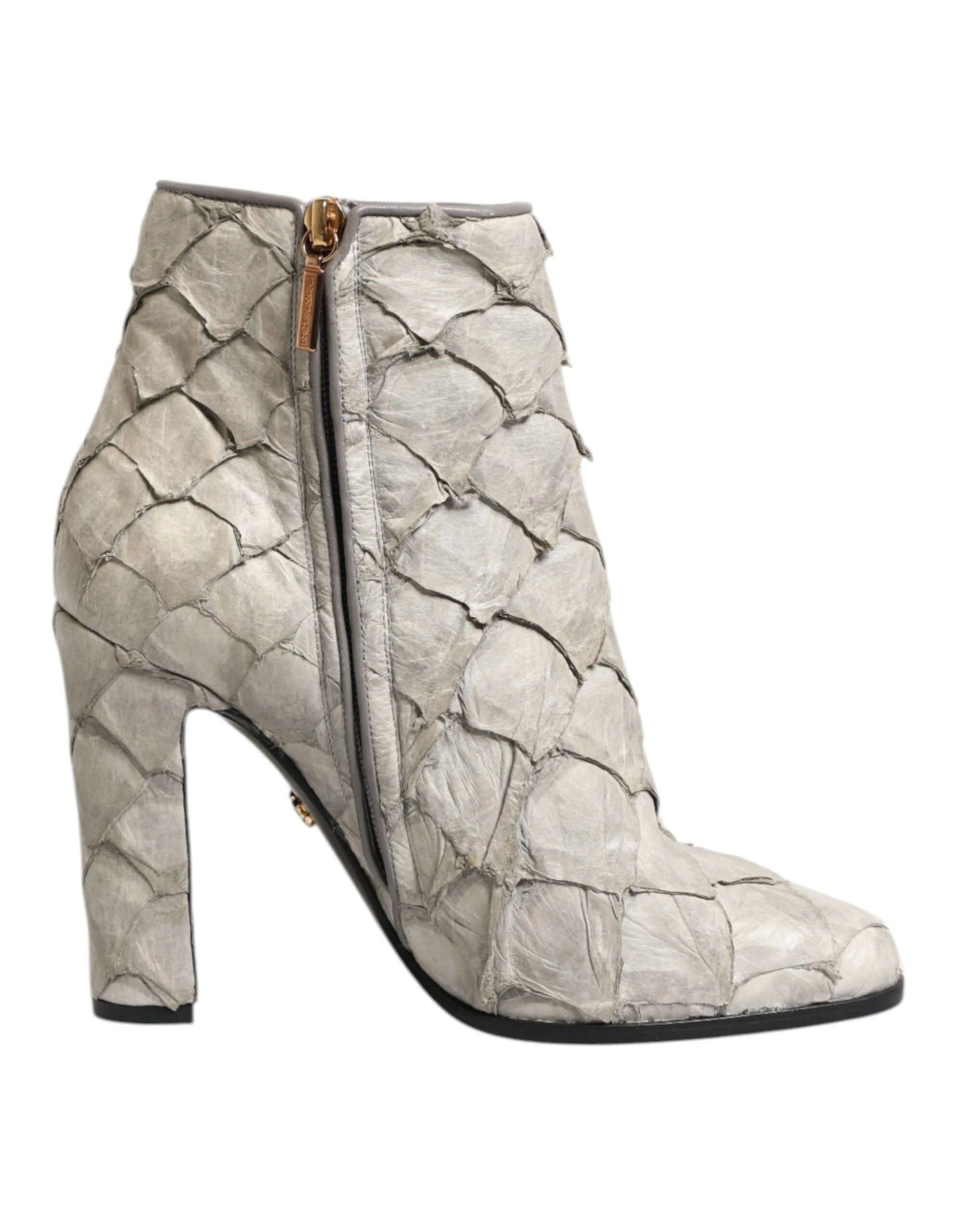 Dolce & Gabbana Off White Leather Heels Ankle Boots Shoes by Dolce & Gabbana