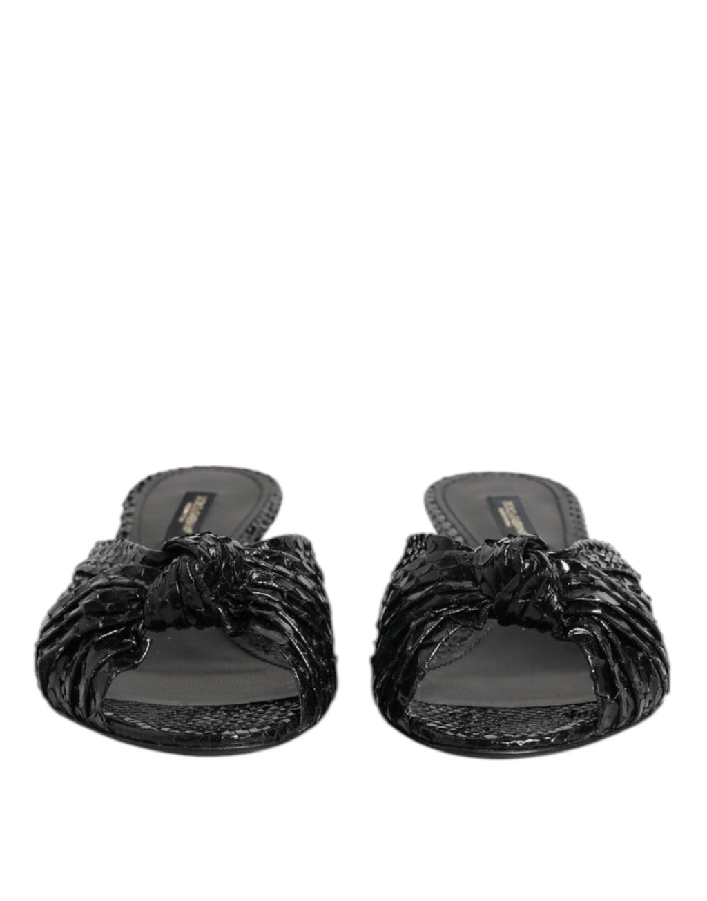 Dolce & Gabbana Black Leather Heels Slides Sandals Shoes by Dolce & Gabbana