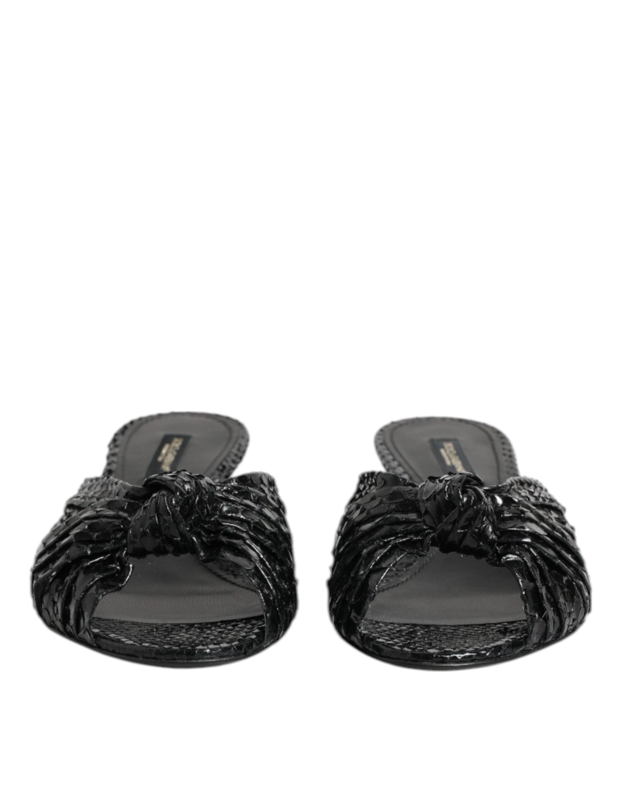 Dolce & Gabbana Black Leather Heels Slides Sandals Shoes by Dolce & Gabbana