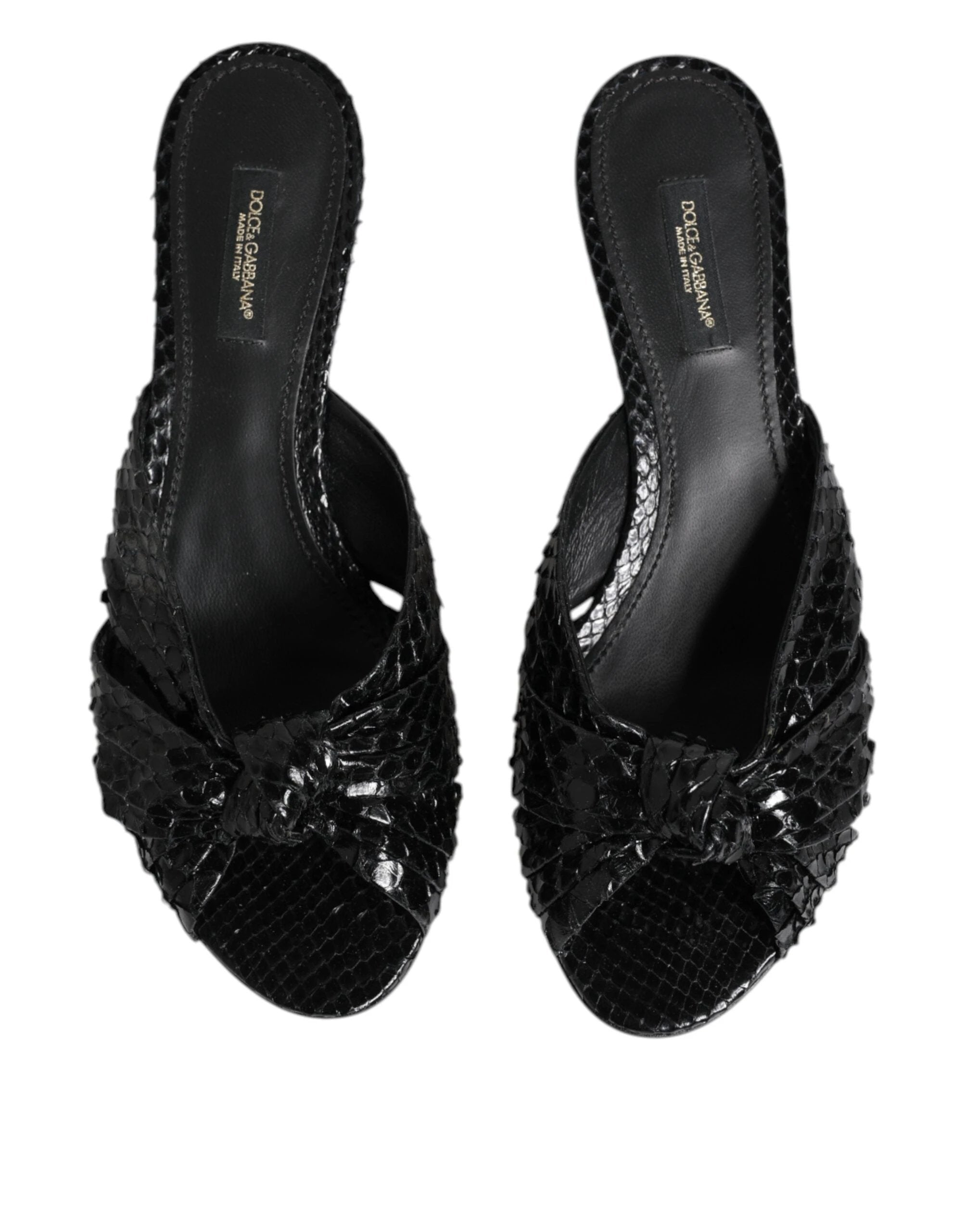 Dolce & Gabbana Black Leather Heels Slides Sandals Shoes by Dolce & Gabbana