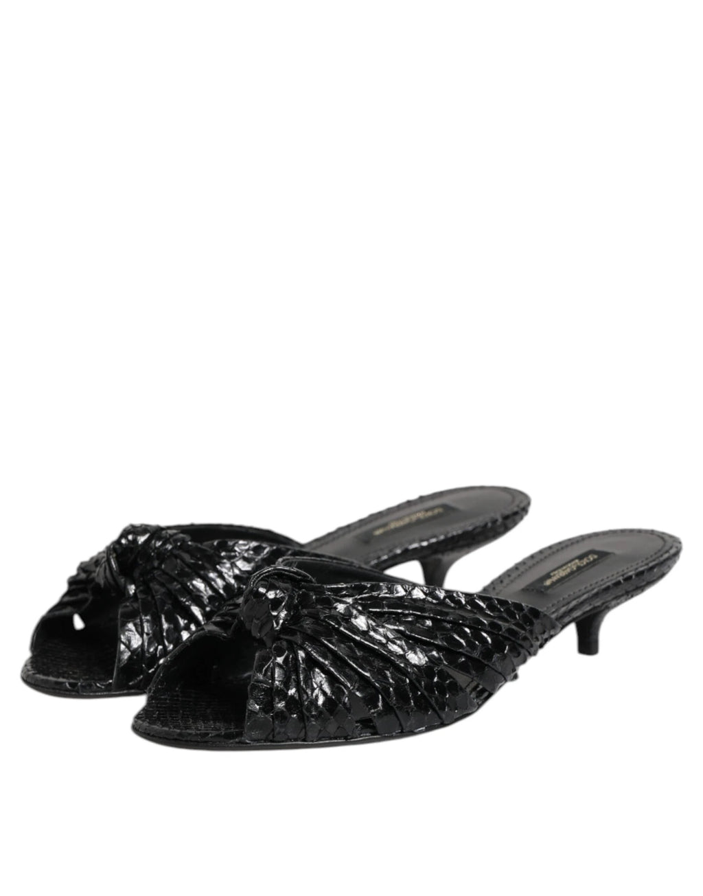 Dolce & Gabbana Black Leather Heels Slides Sandals Shoes by Dolce & Gabbana