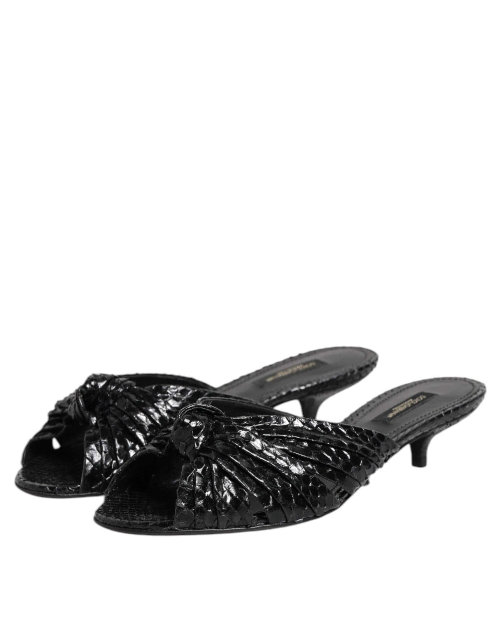 Dolce & Gabbana Black Leather Heels Slides Sandals Shoes by Dolce & Gabbana