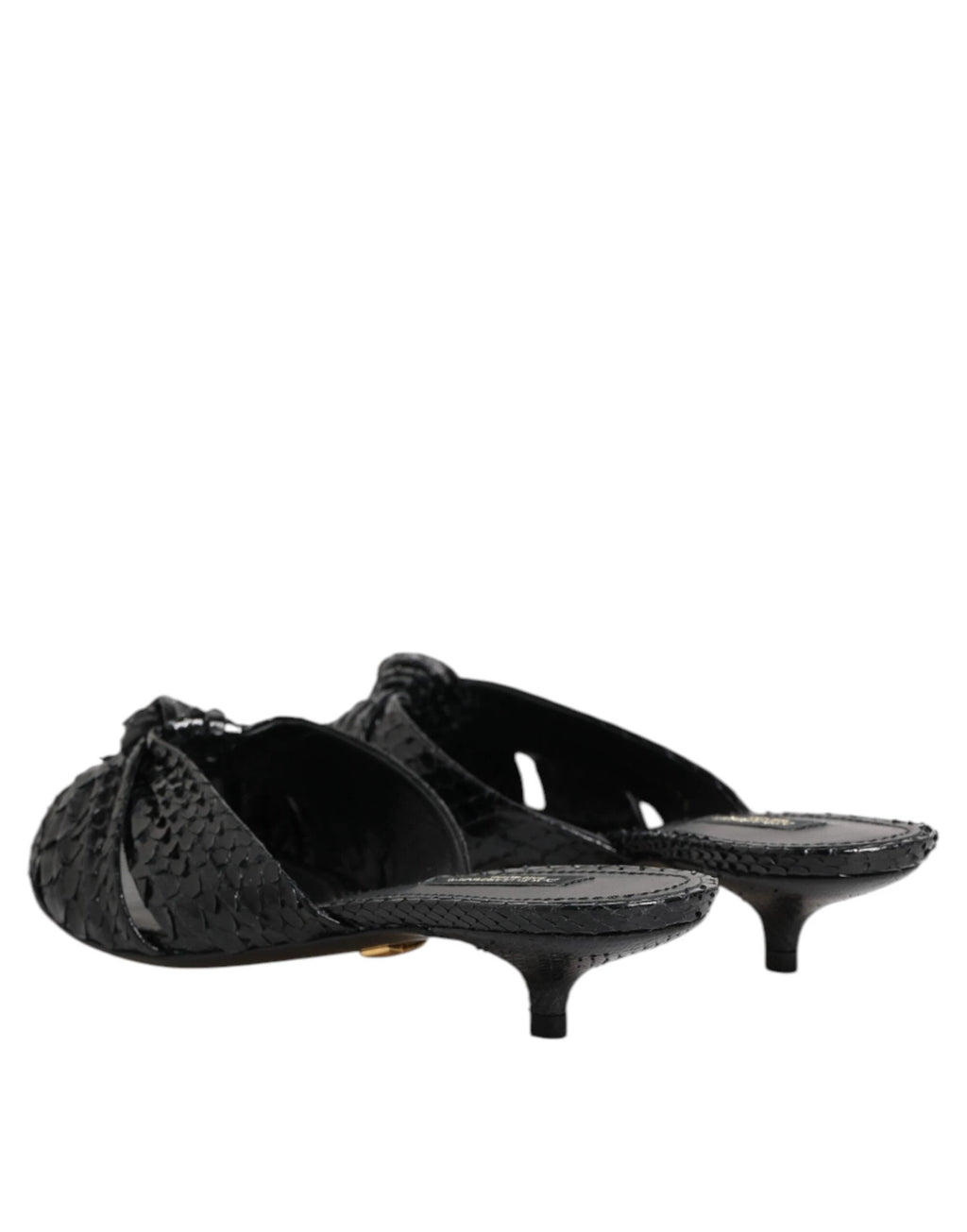 Dolce & Gabbana Black Leather Heels Slides Sandals Shoes by Dolce & Gabbana