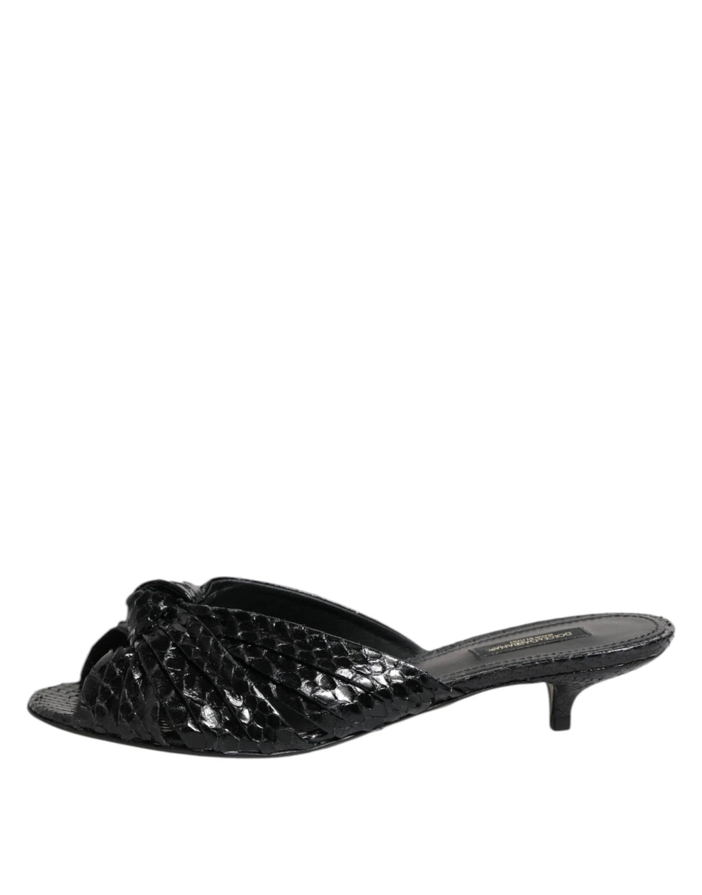 Dolce & Gabbana Black Leather Heels Slides Sandals Shoes by Dolce & Gabbana