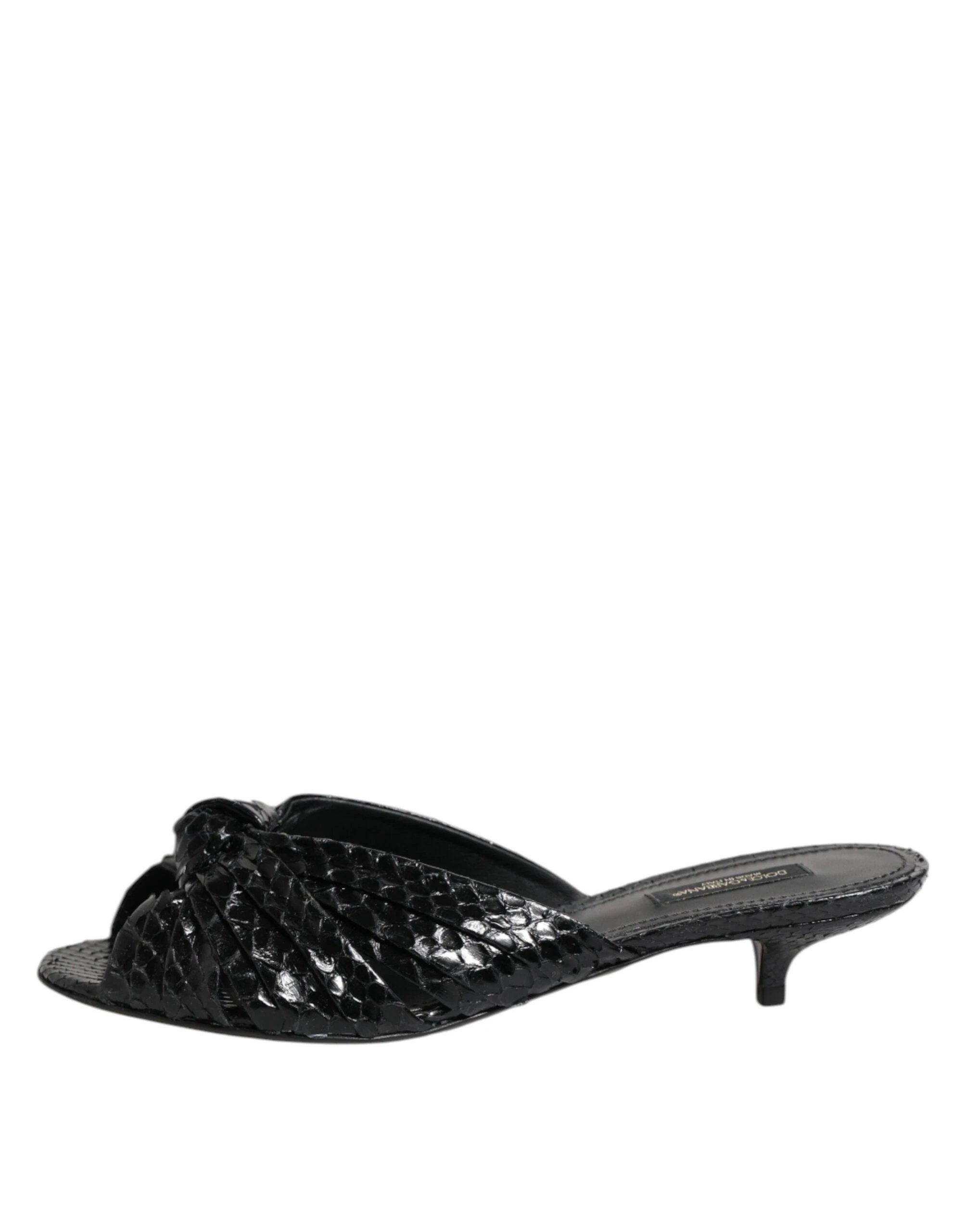 Dolce & Gabbana Black Leather Heels Slides Sandals Shoes by Dolce & Gabbana