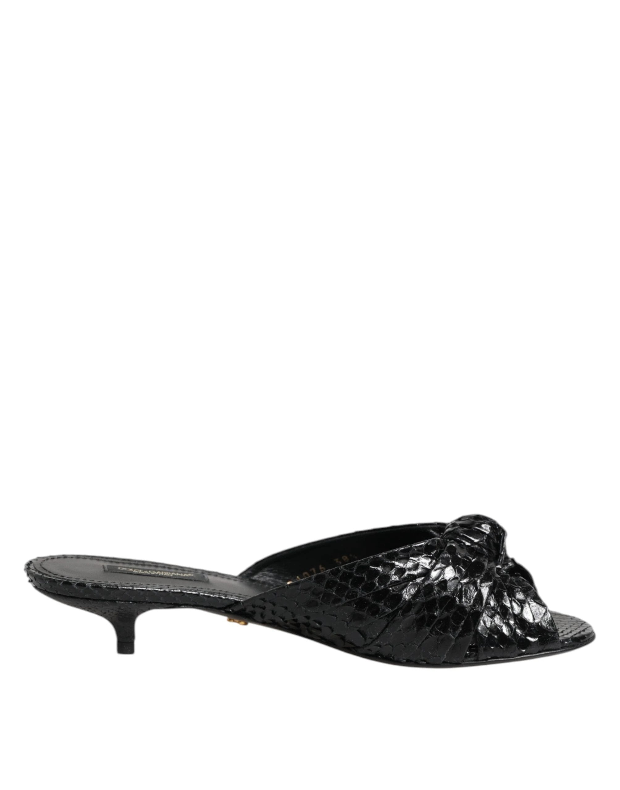 Dolce & Gabbana Black Leather Heels Slides Sandals Shoes by Dolce & Gabbana
