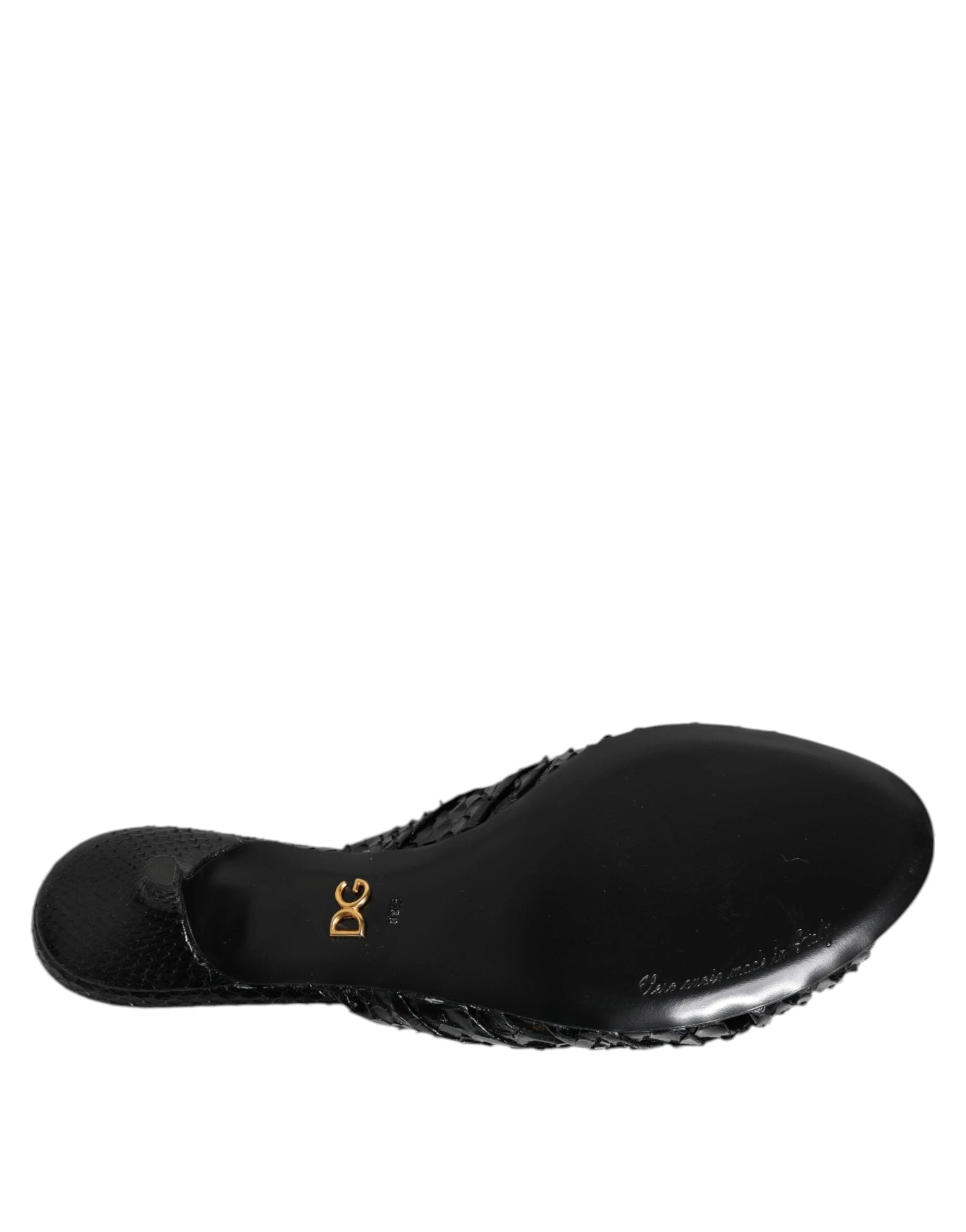 Dolce & Gabbana Black Leather Heels Slides Sandals Shoes by Dolce & Gabbana
