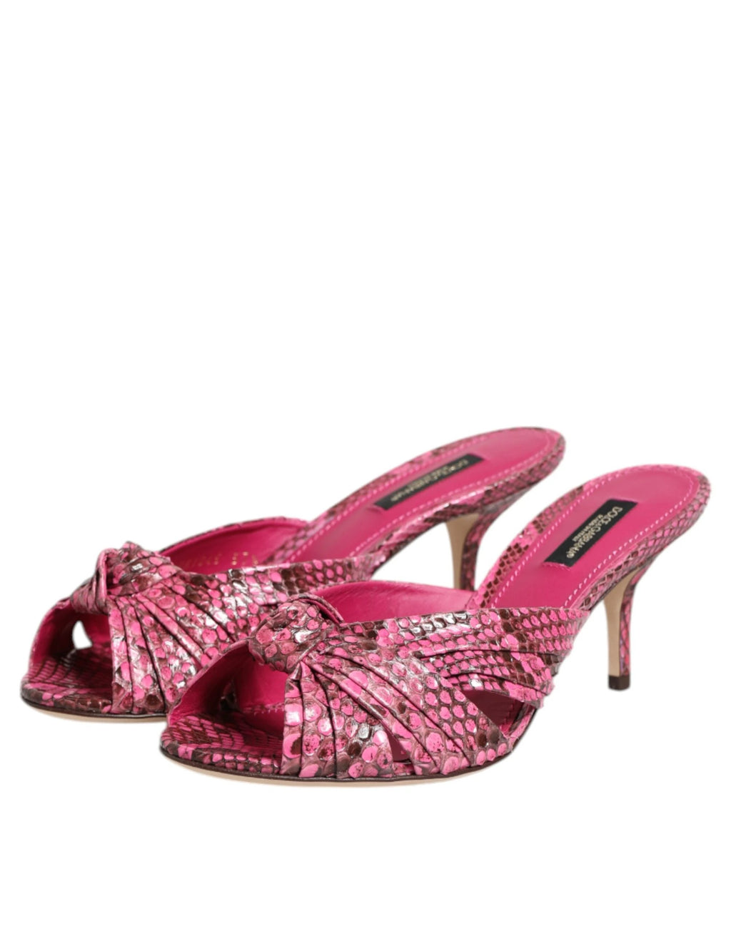 Dolce & Gabbana Pink Leather Heels Slides Sandals Shoes by Dolce & Gabbana