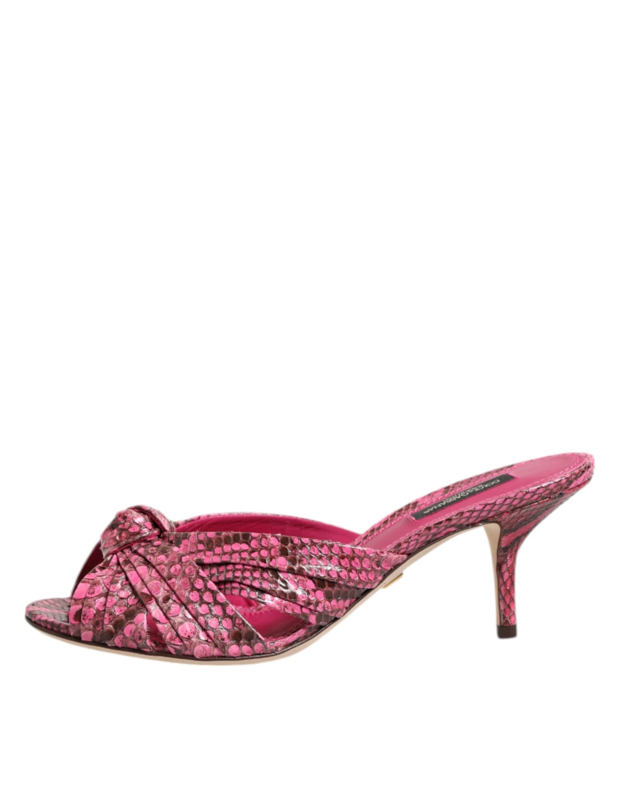 Dolce & Gabbana Pink Leather Heels Slides Sandals Shoes by Dolce & Gabbana