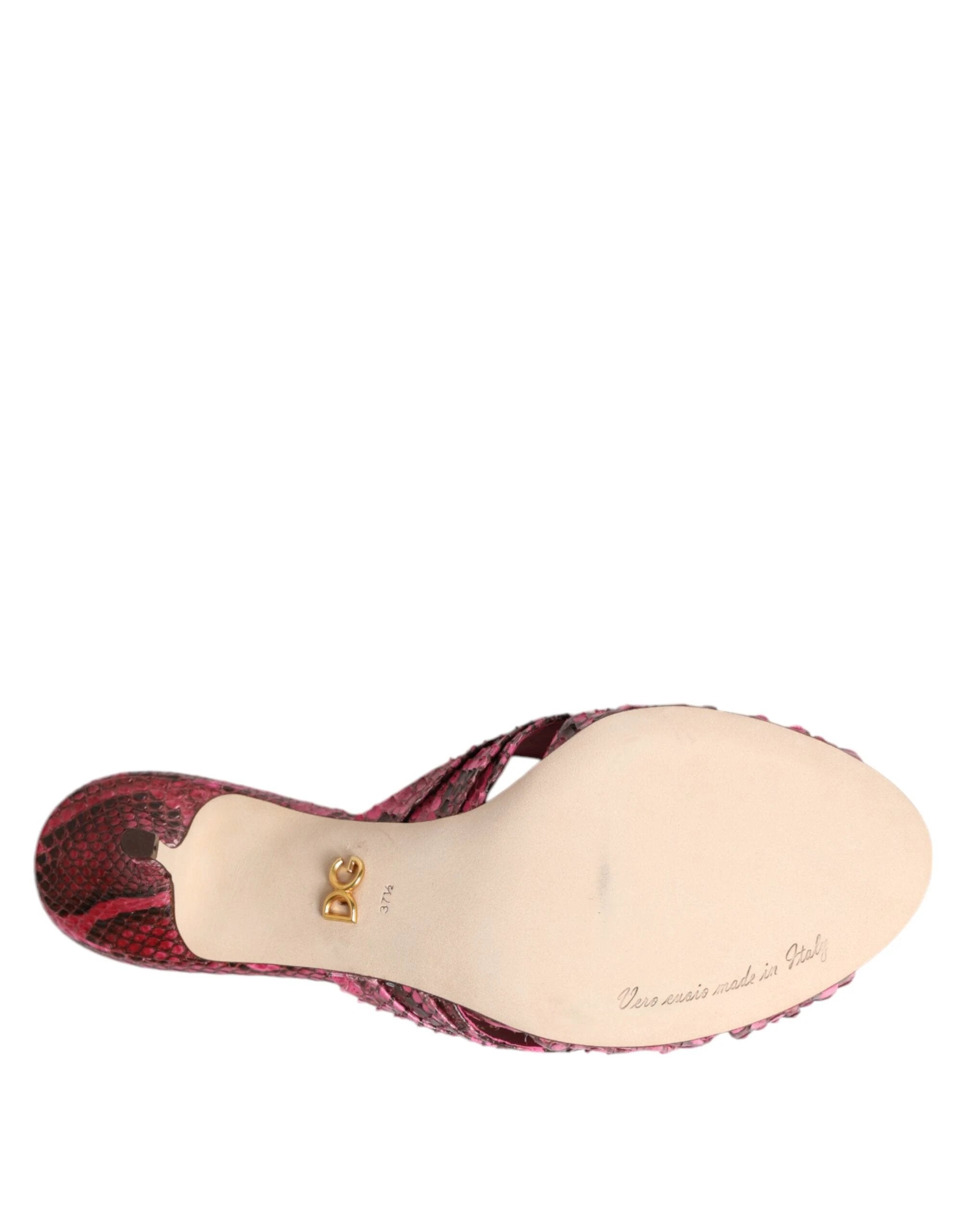 Dolce & Gabbana Pink Leather Heels Slides Sandals Shoes by Dolce & Gabbana