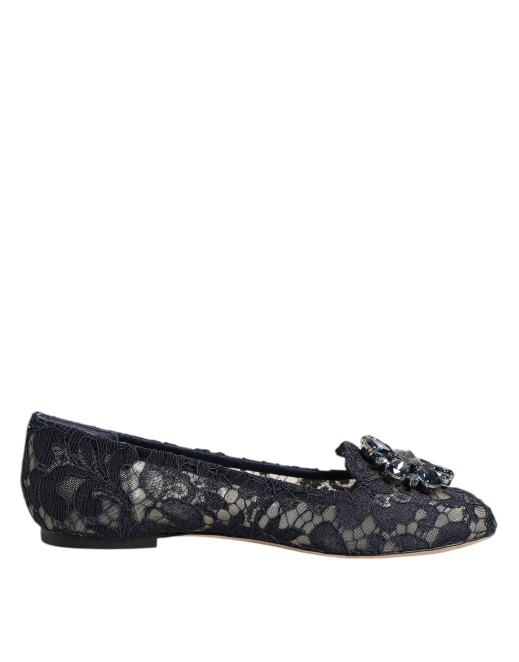 Dolce & Gabbana Blue Taormina Lace Crystals Flats Shoes by Dolce & Gabbana