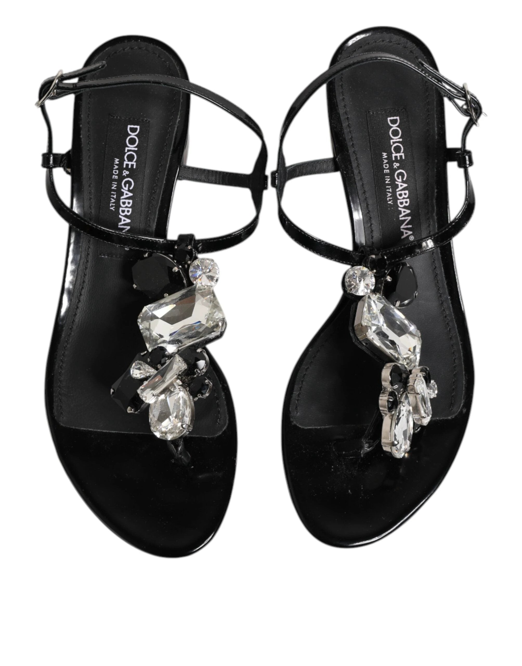 Dolce & Gabbana Black Leather Crystal Ankle Strap Sandals Shoes by Dolce & Gabbana